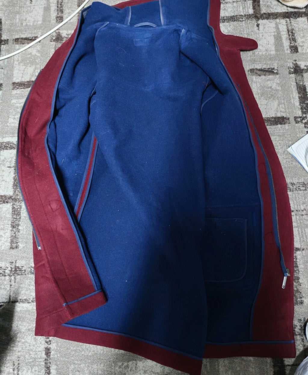 Vintage wool blend classic burgundy hood toggle Duffle coat 50R 50L 2XL