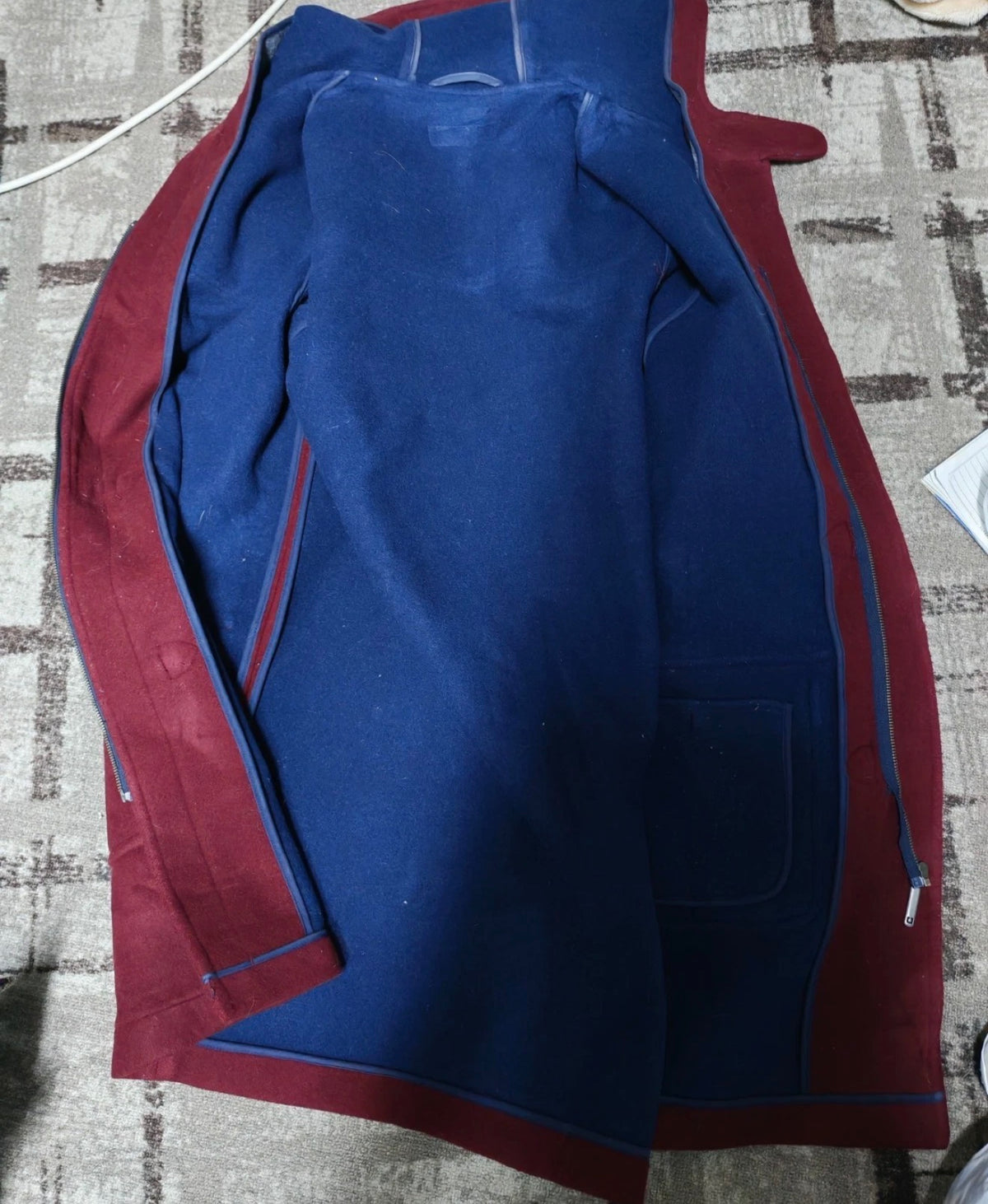 Vintage wool blend classic burgundy hood toggle Duffle coat 50R 50L 2XL