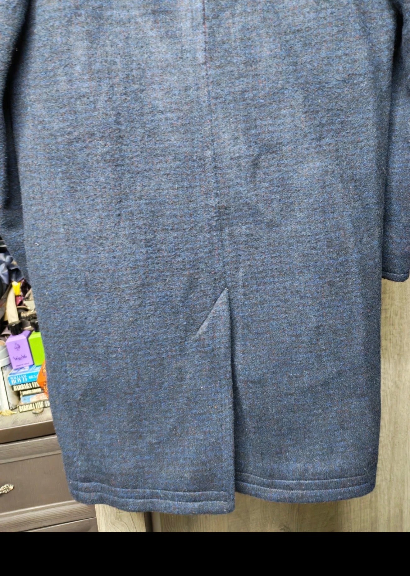 1970s vintage pure wool tweed camouflage blue classic over coat 42R 42S