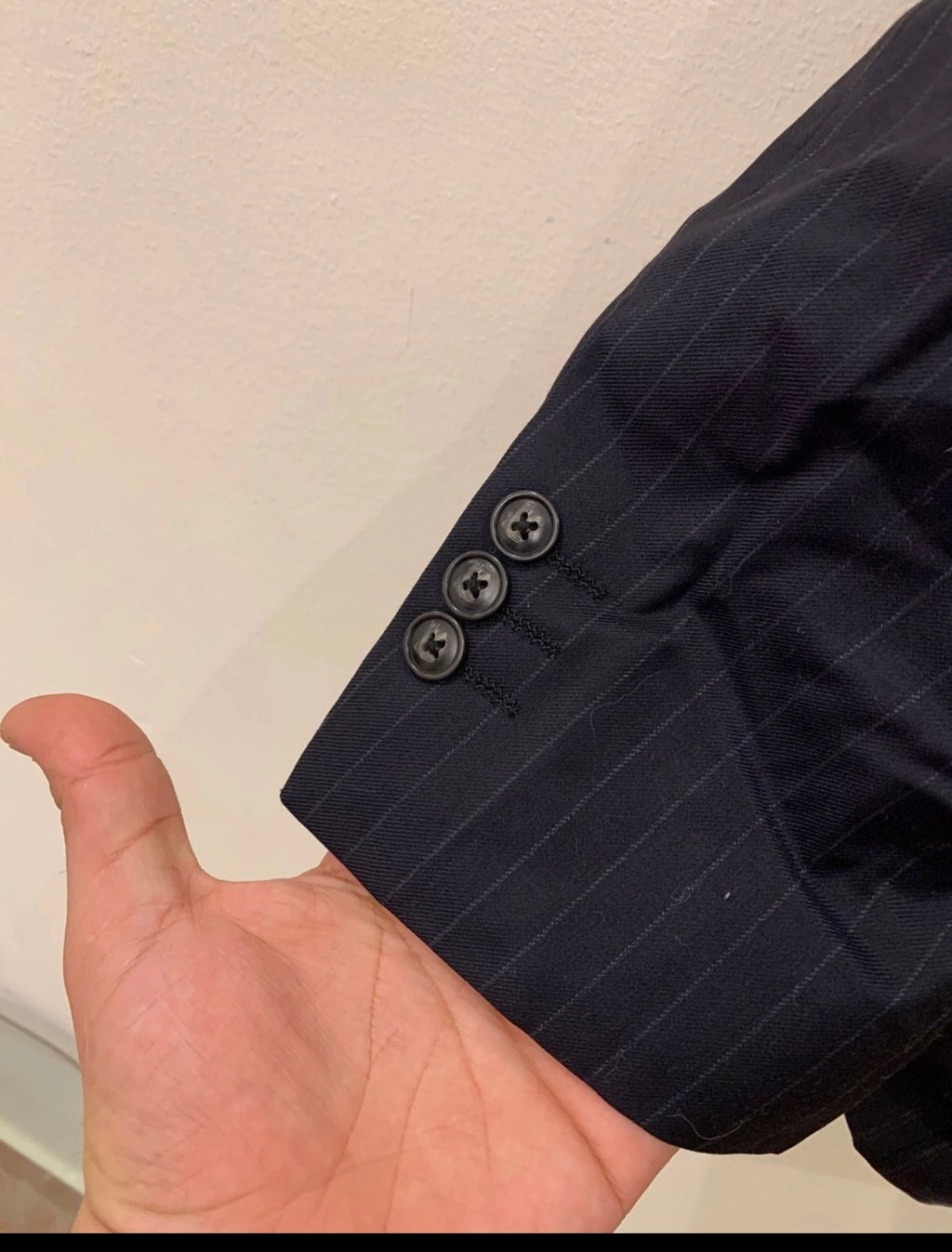 Classic Super 120s merino wool striped navy suit jacket blazer 42L