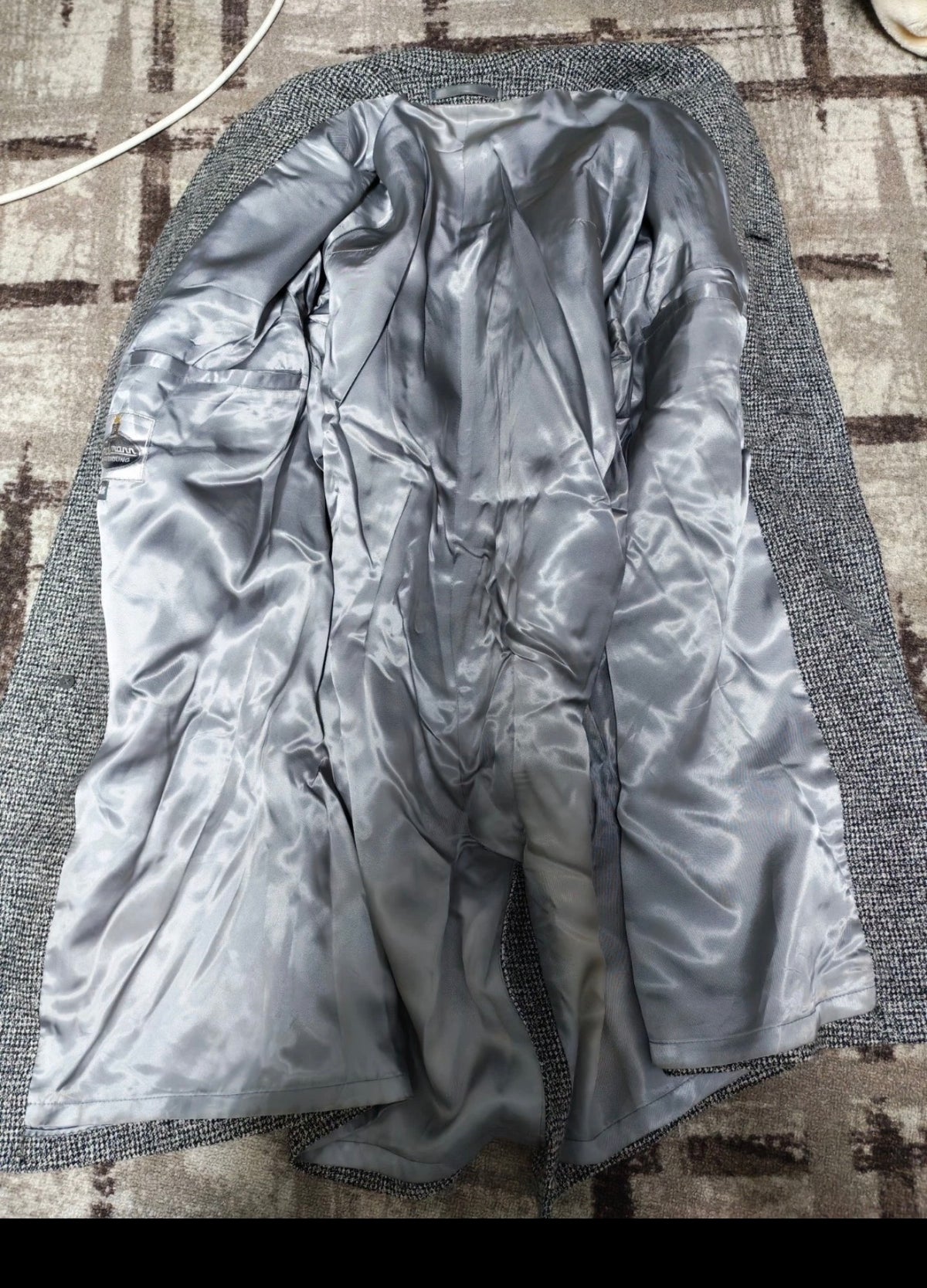 1970s vintage pure wool handwoven tweed camouflage raglan gray over coat 48R XL