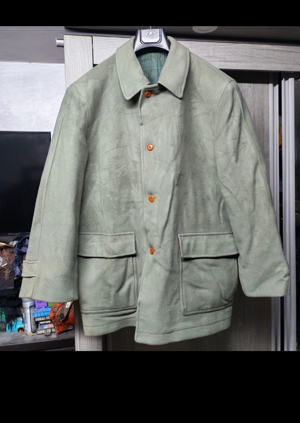 Vintage Wool Cashmere blend classic pistachio green over coat jacket 48R XL