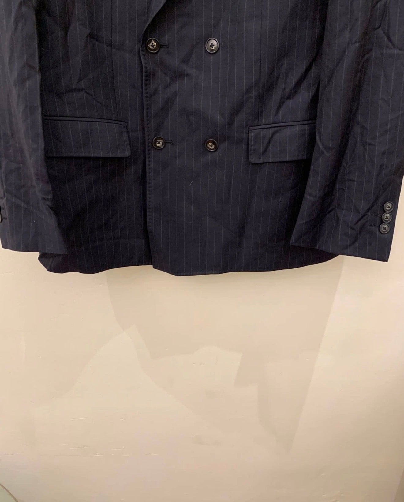 Classic Super 120s merino wool striped navy suit jacket blazer 42L