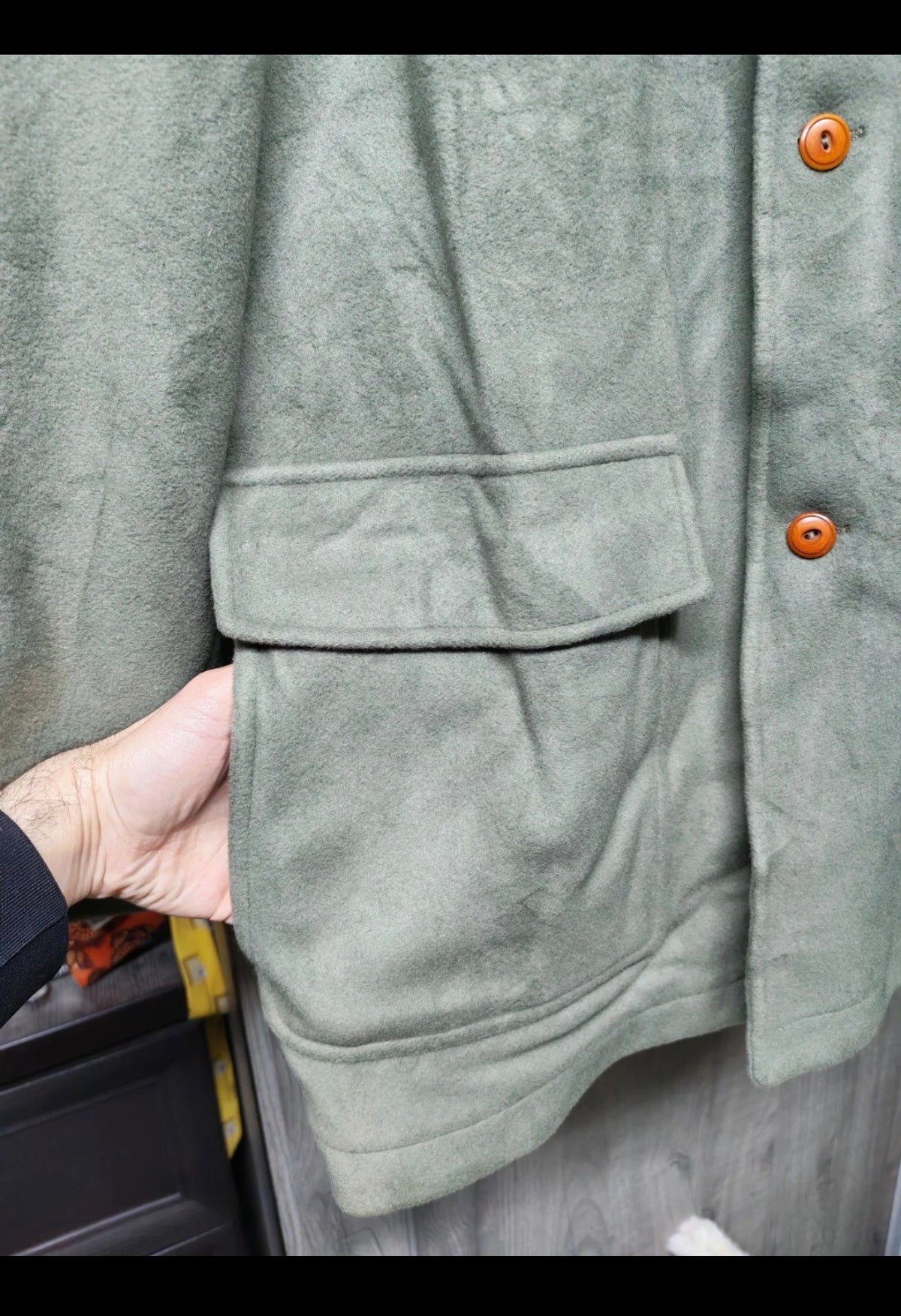 Vintage Wool Cashmere blend classic pistachio green over coat jacket 48R XL