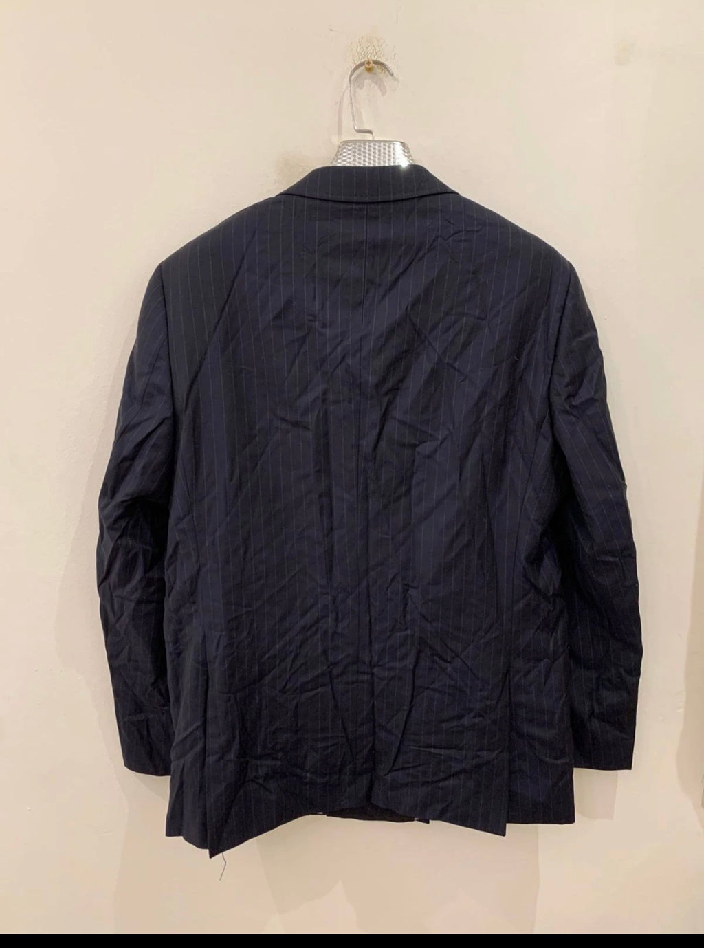 Classic Super 120s merino wool striped navy suit jacket blazer 42L