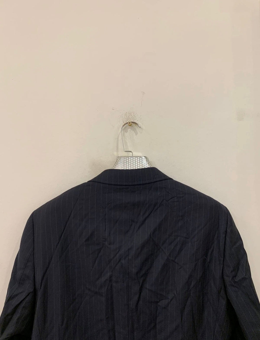 Classic Super 120s merino wool striped navy suit jacket blazer 42L