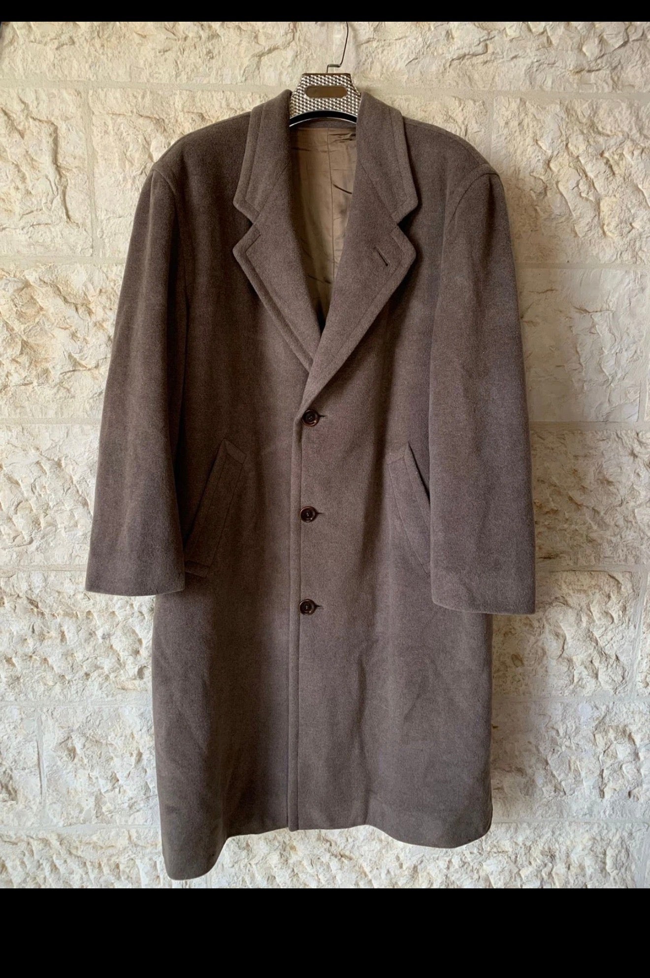 Vintage Hugo Boss classic pure Wool brown long over coat 50R 2XL