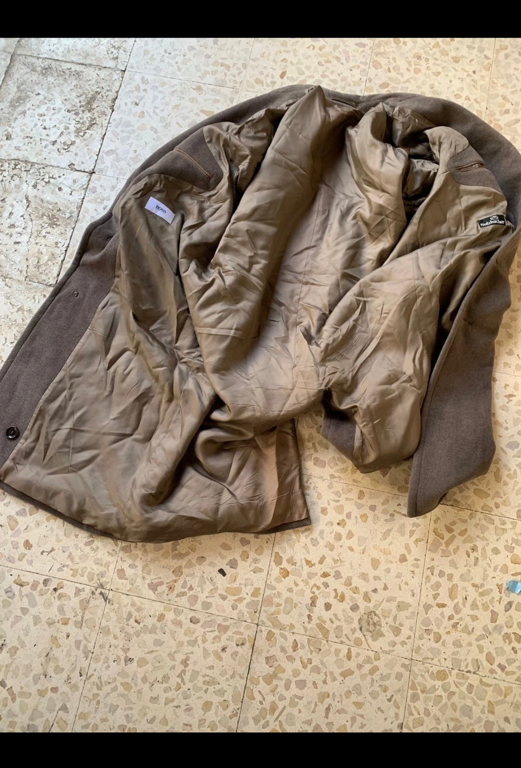 Vintage Hugo Boss classic pure Wool brown long over coat 50R 2XL