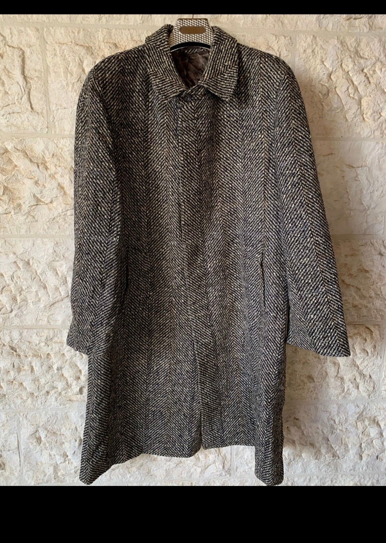 Vintage pure wool handwoven tweed herringbone classic over coat 46R XL