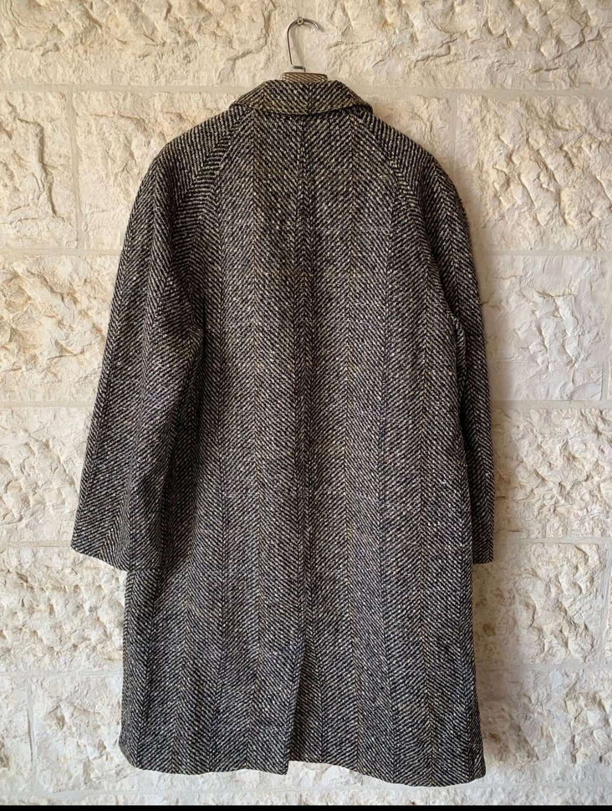 Vintage pure wool handwoven tweed herringbone classic over coat 46R XL