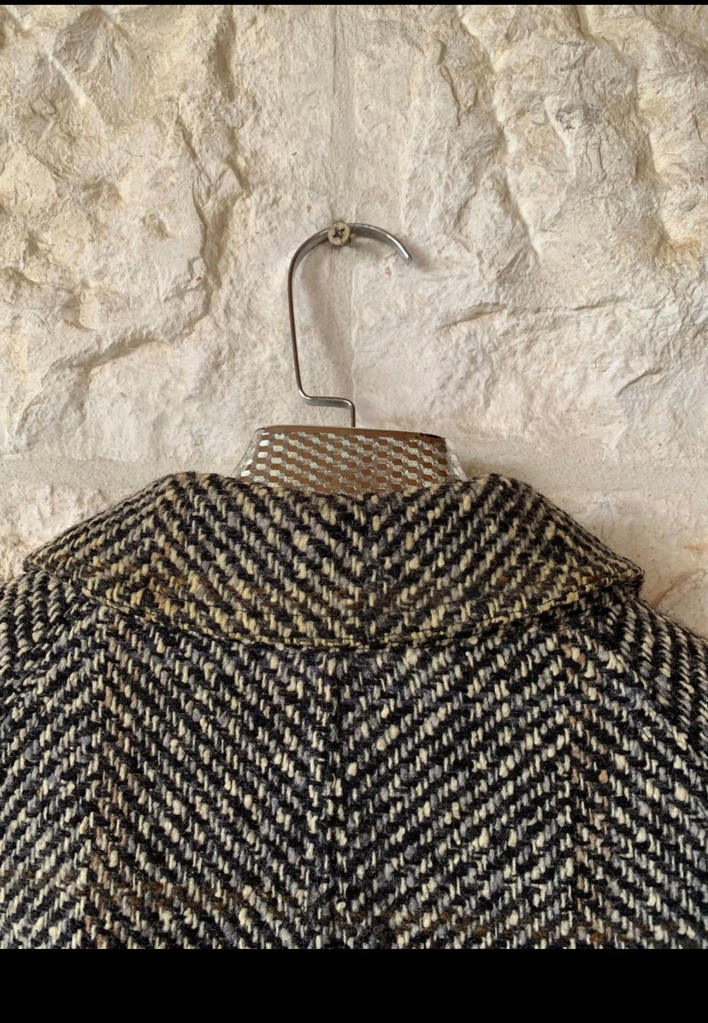Vintage pure wool handwoven tweed herringbone classic over coat 46R XL