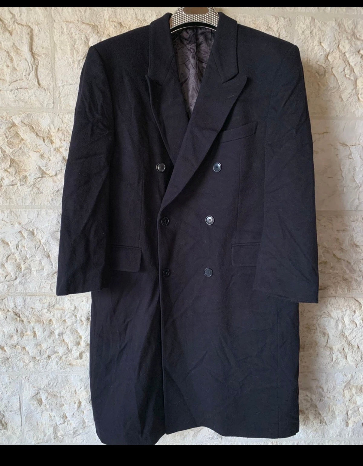 Vintage classic Pure Wool double breasted gangster Navy over coat 44R