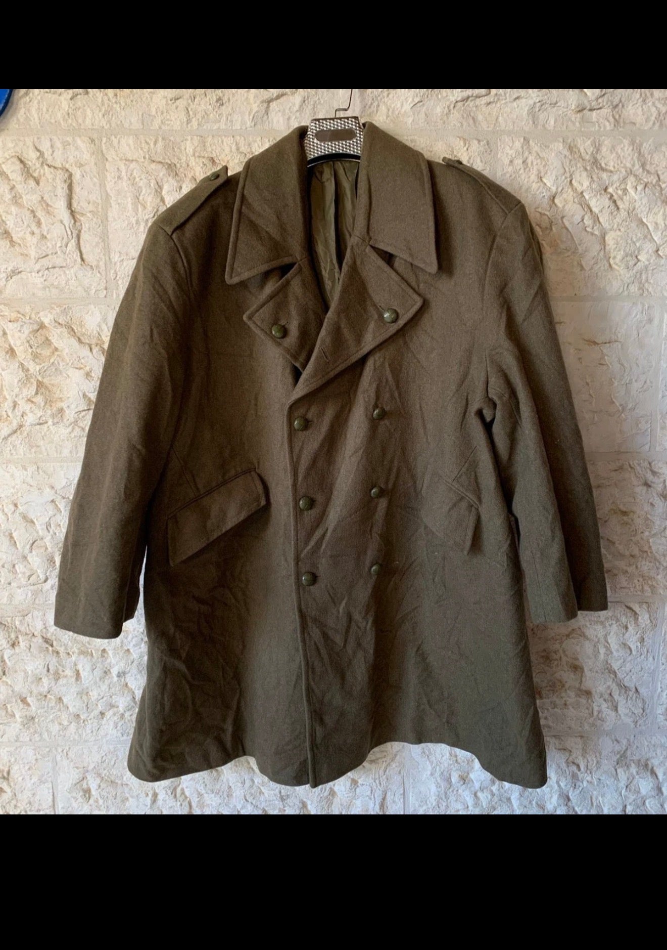 Vintage military style pure wool classic double breasted green over coat 56R 4XL
