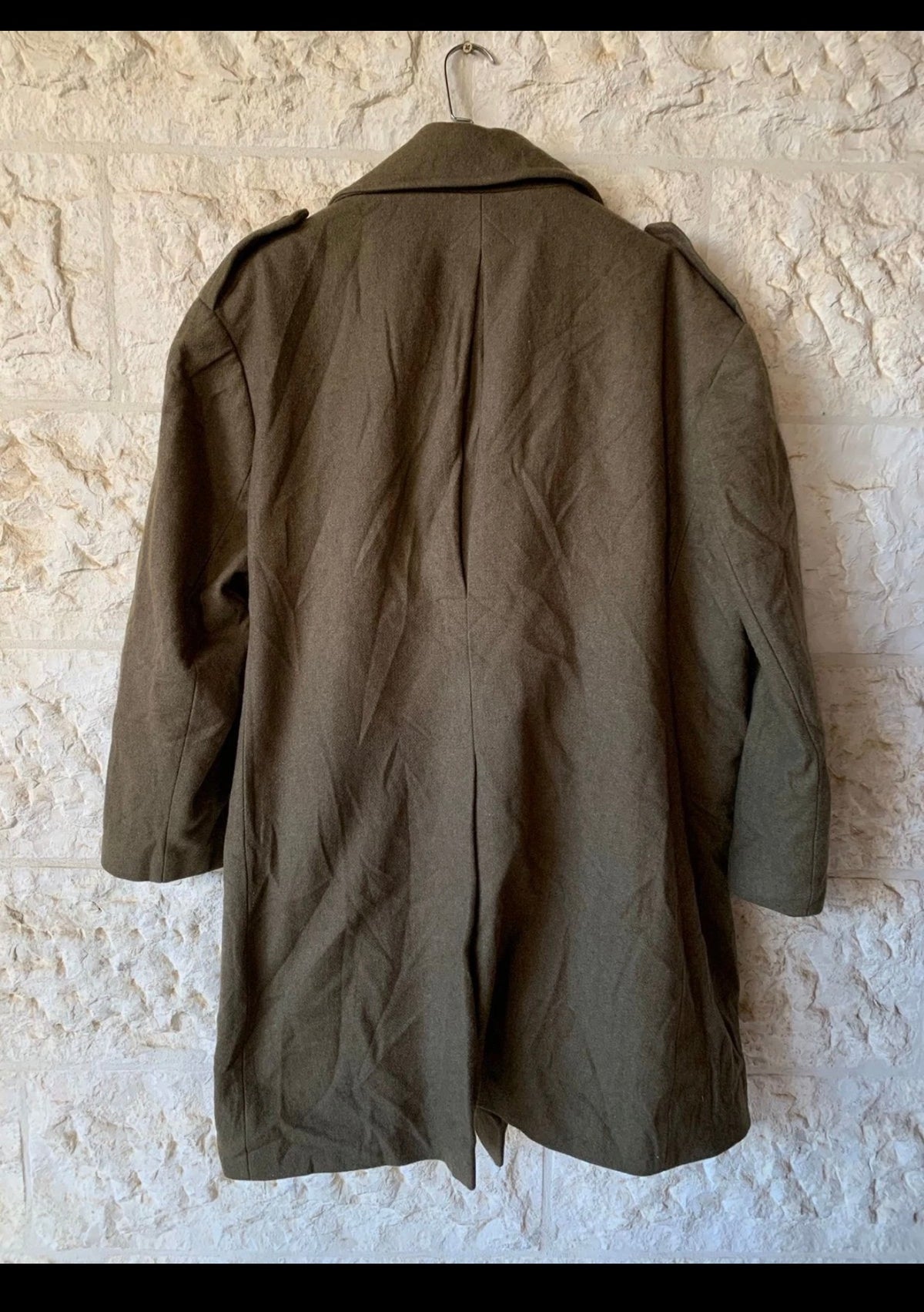 Vintage military style pure wool classic double breasted green over coat 56R 4XL