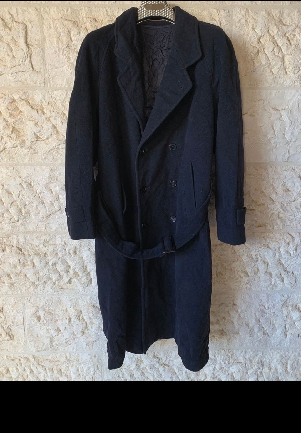 Vintage wool cashmere blend belted Charcoal double breasted raglan over coat 44R