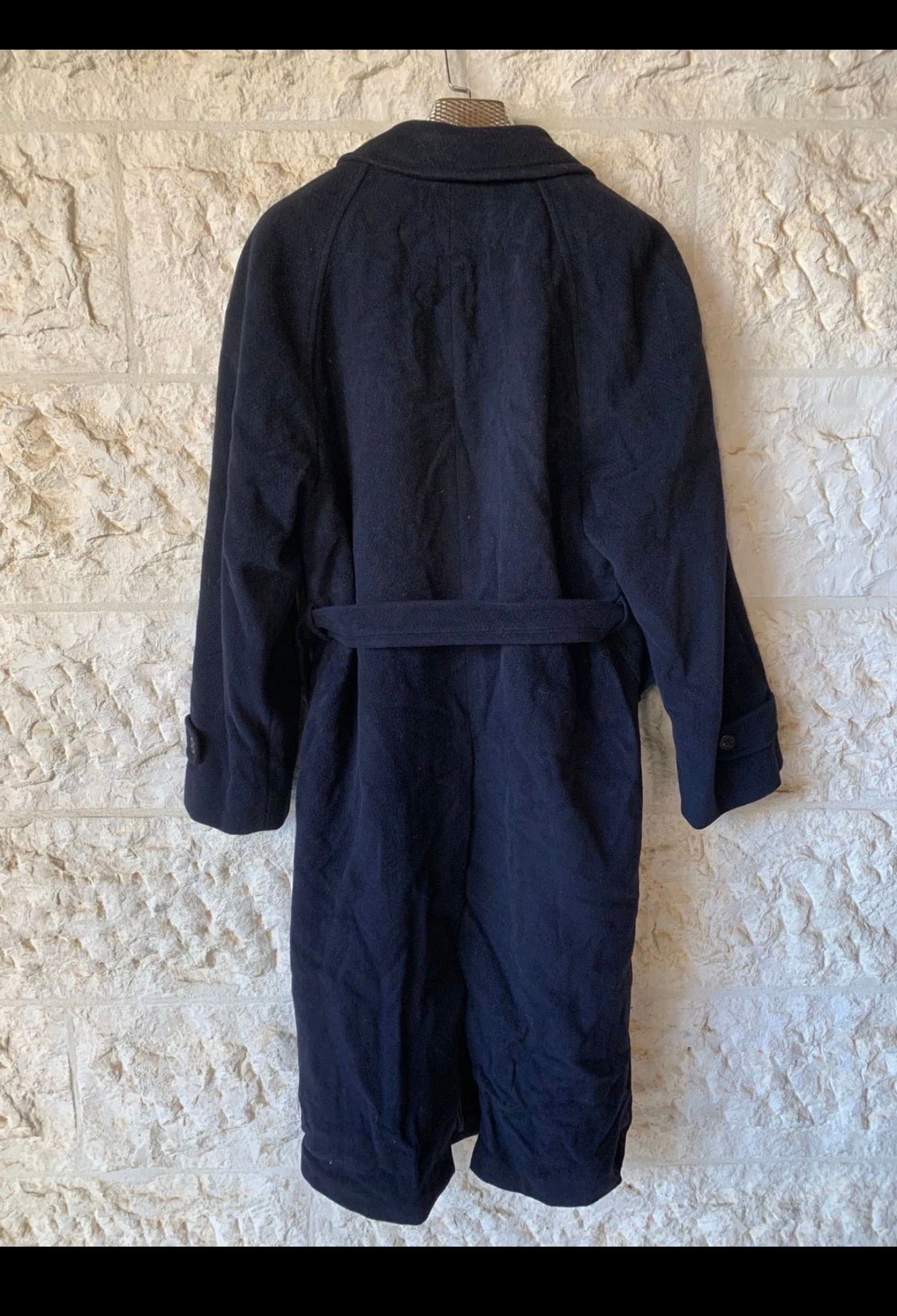 Vintage wool cashmere blend belted Charcoal double breasted raglan over coat 44R