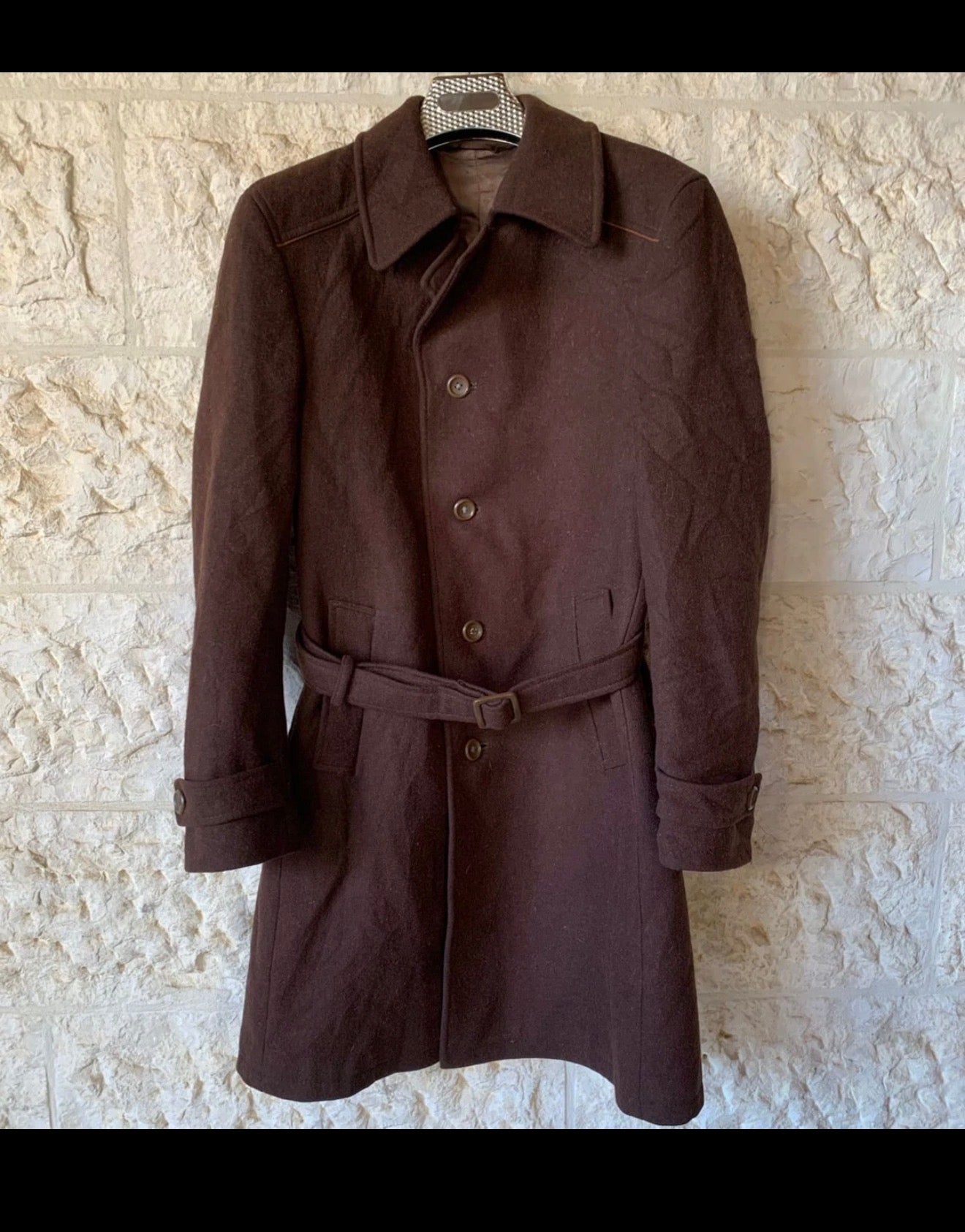 1970s Vintage pure woollen wool classic belted brown over coat 40R 40L