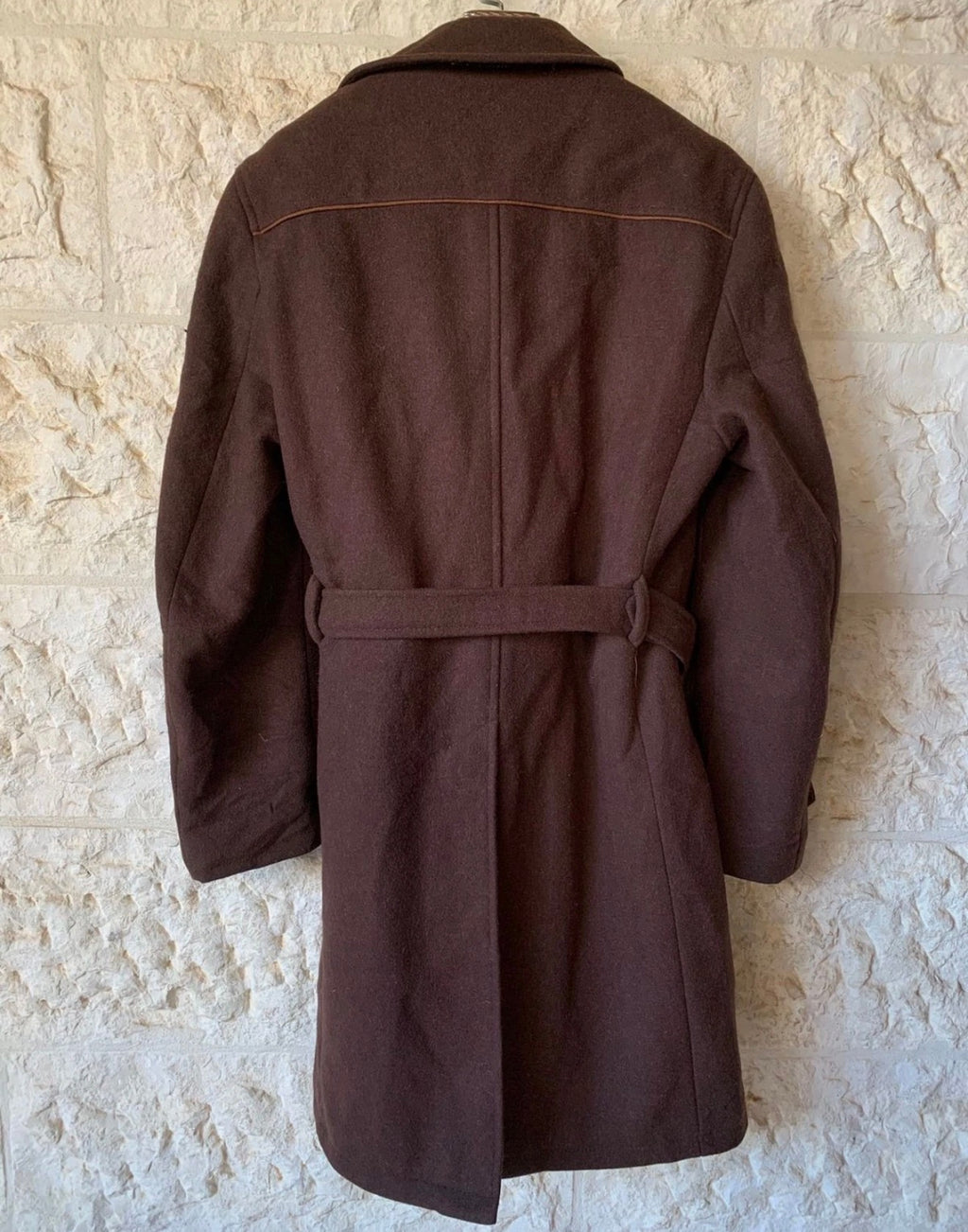 1970s Vintage pure woollen wool classic belted brown over coat 40R 40L