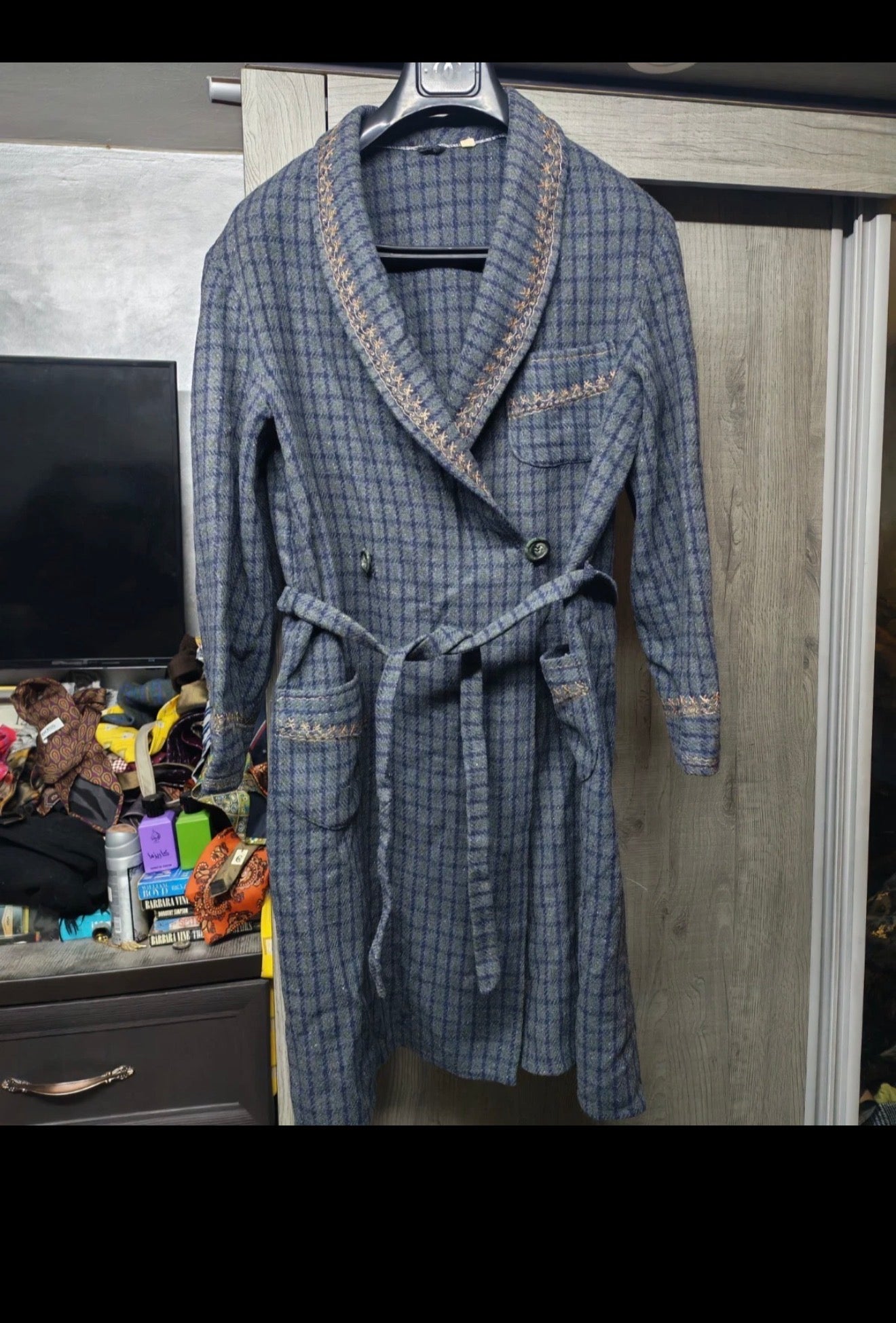Vintage pure wool women's plaid belted db Rope over coat 12 L 42
