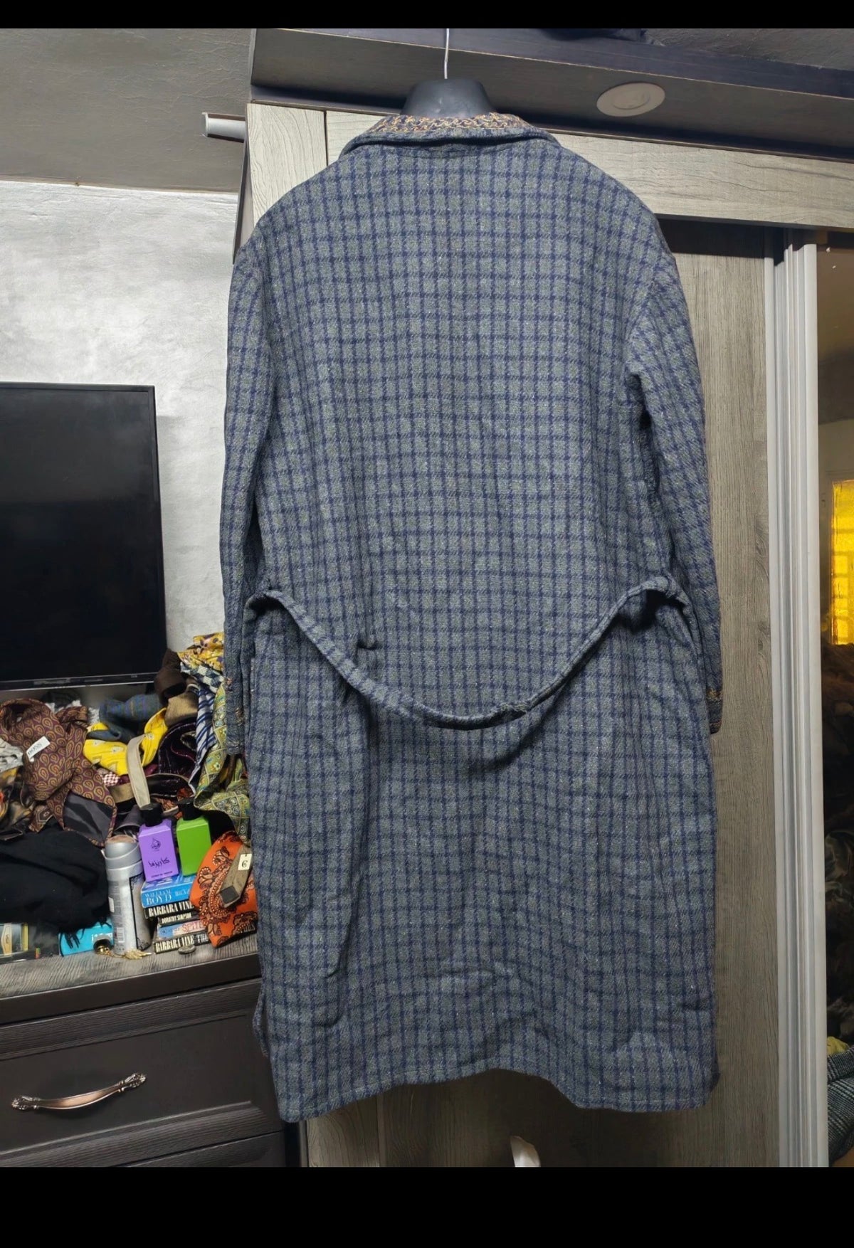Vintage pure wool women's plaid belted db Rope over coat 12 L 42