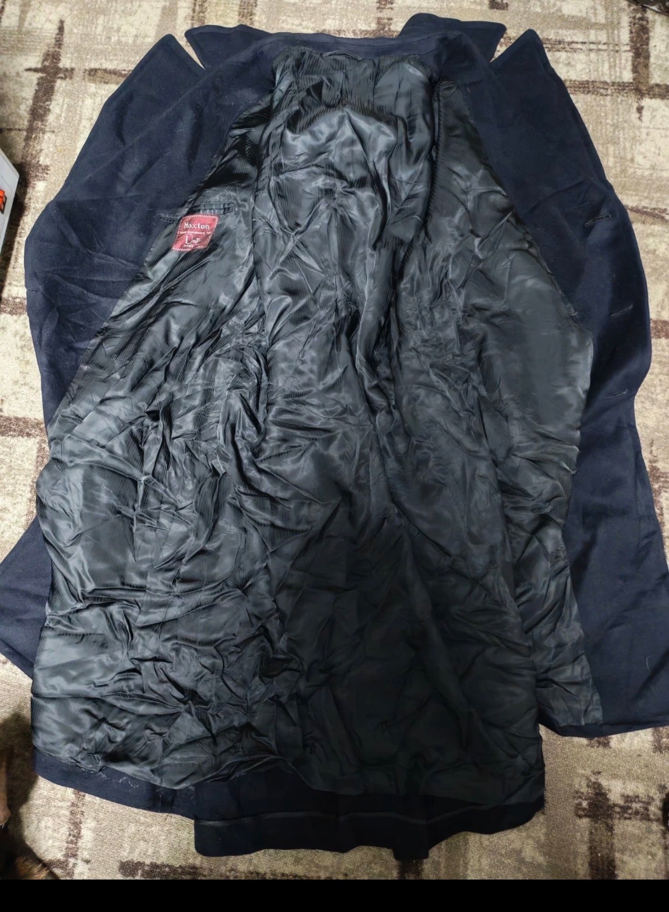 1970s vintage pure wool double breasted belted navy USA union made over coat 42R