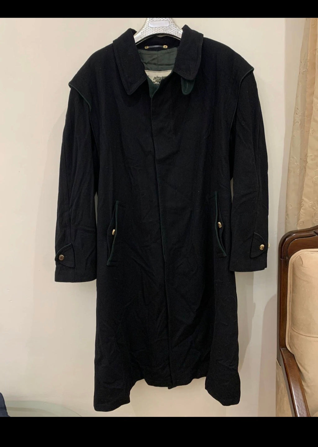 Vintage Respo Loden pure Wool black classic over coat 52R 2XL