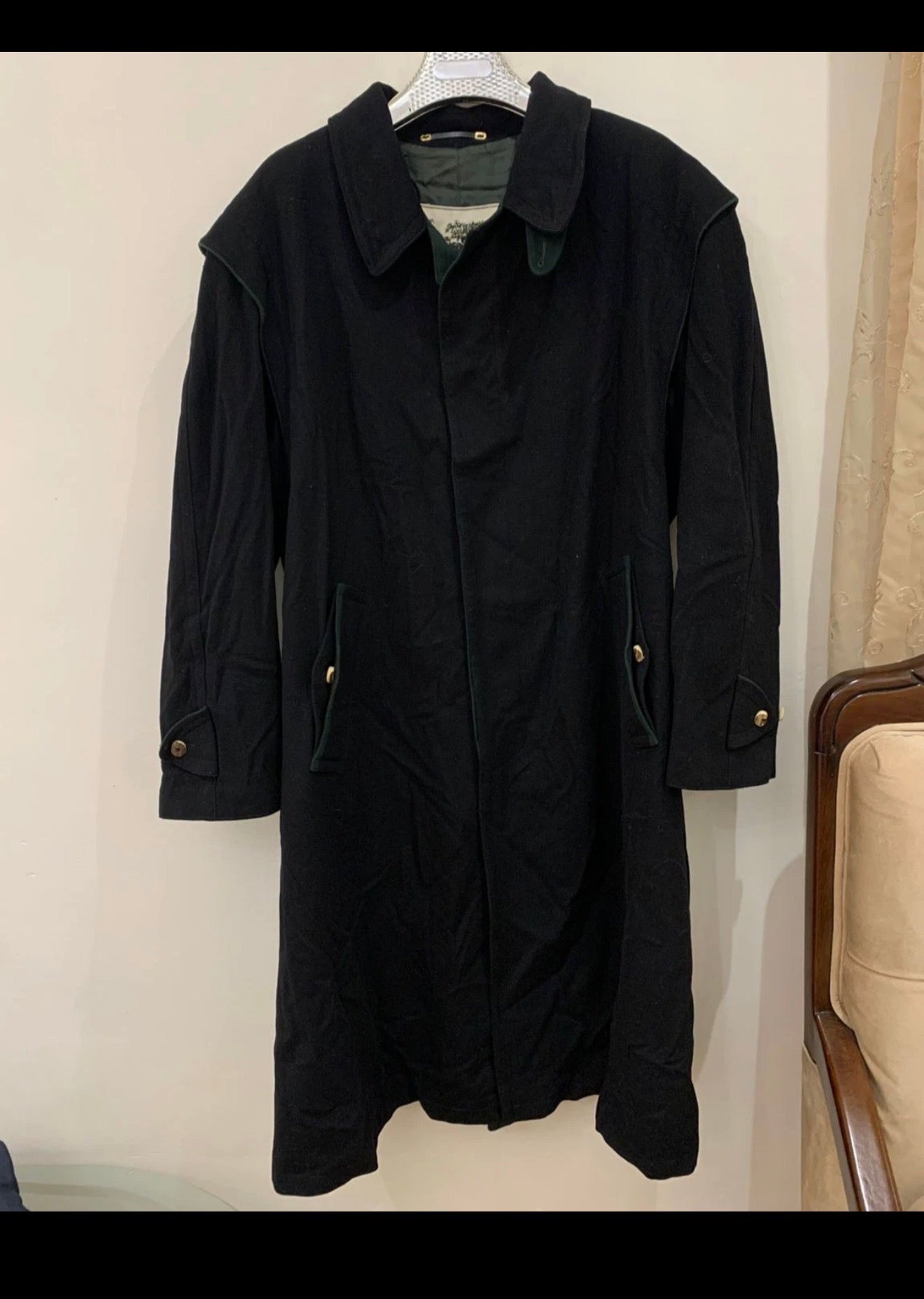 Vintage Respo Loden pure Wool black classic over coat 52R 2XL