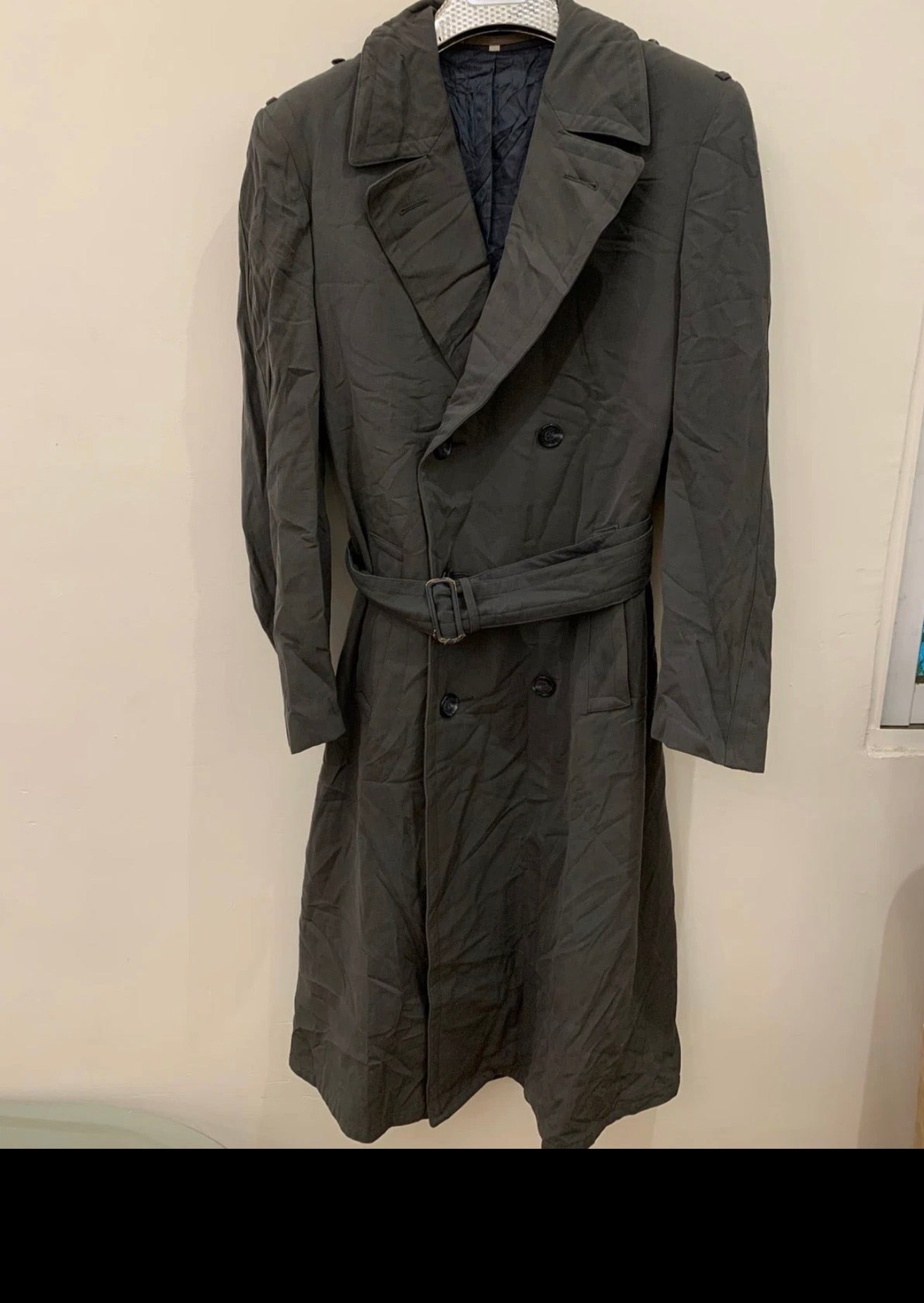 1970s Vintage wool blend classic belted double breasted gray over coat 42L 42R