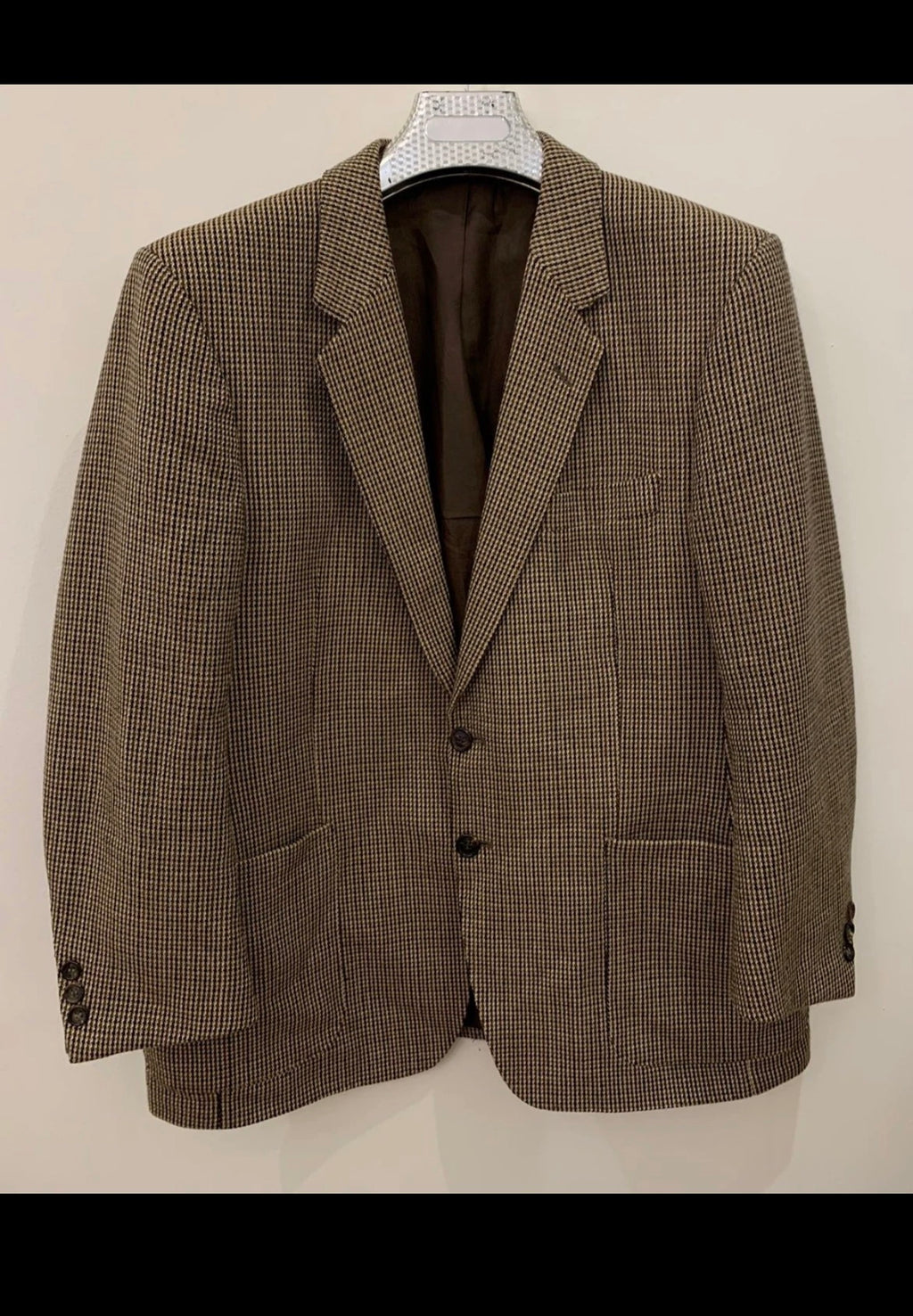 Vintage Camel hair houndstooth classic brown jacket blazer 42R 42S