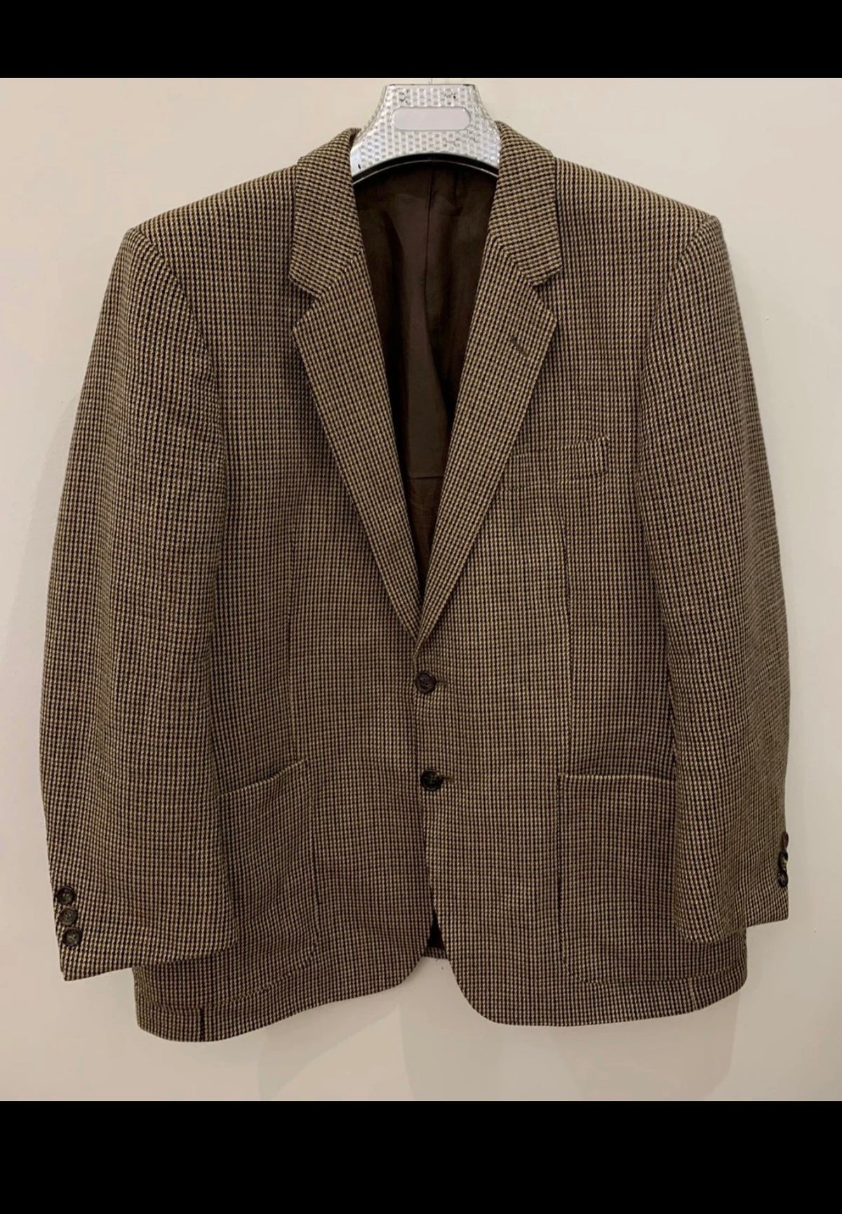 Vintage Camel hair houndstooth classic brown jacket blazer 42R 42S