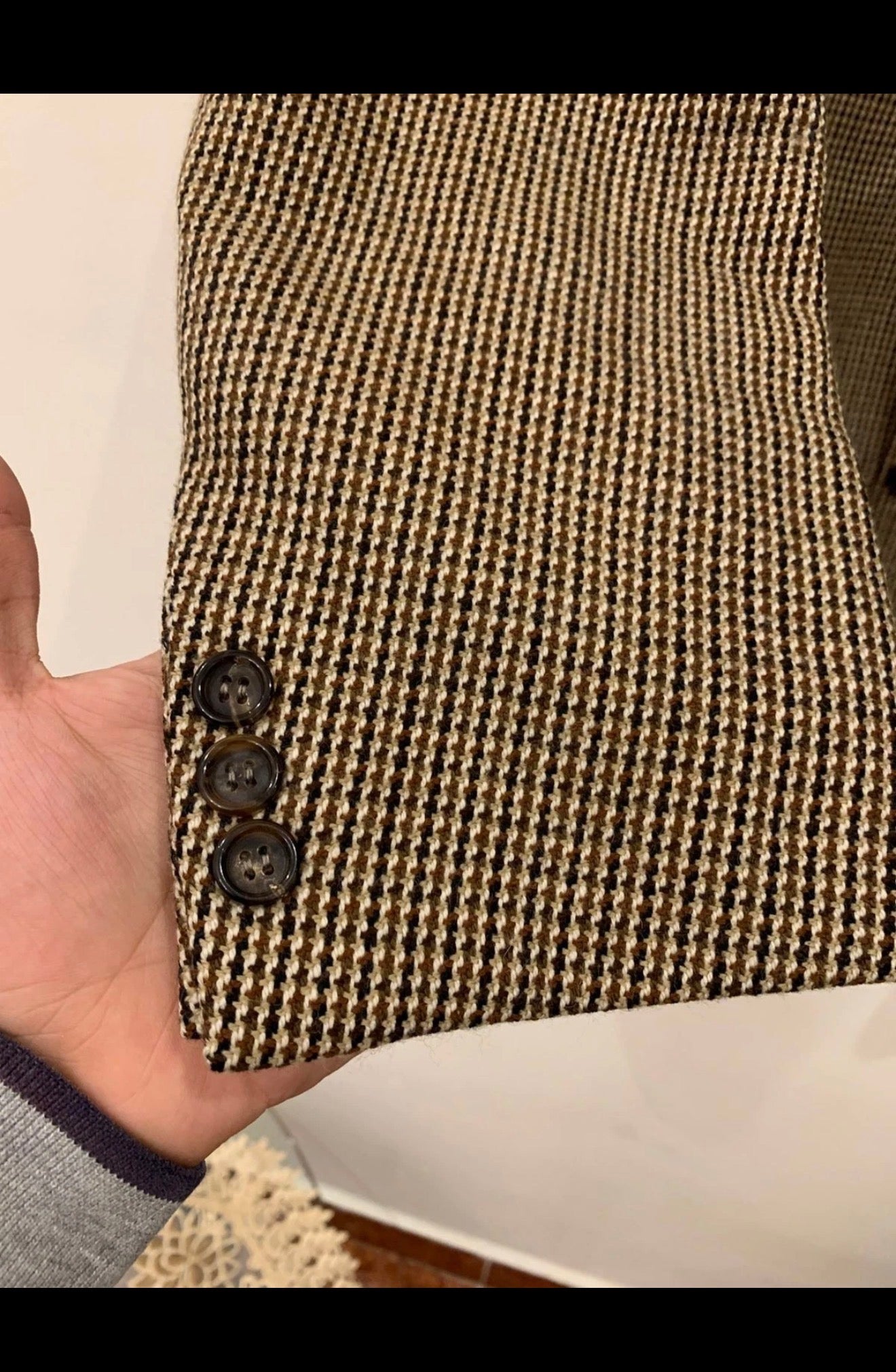 Vintage Camel hair houndstooth classic brown jacket blazer 42R 42S
