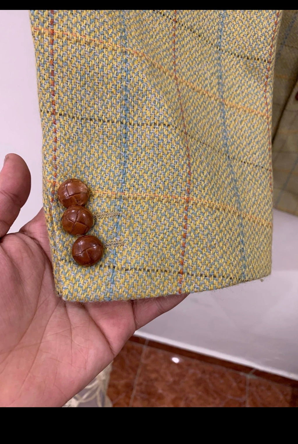 Vintage pure wool tweed Windowpane classic green hunting jacket blazer 42R