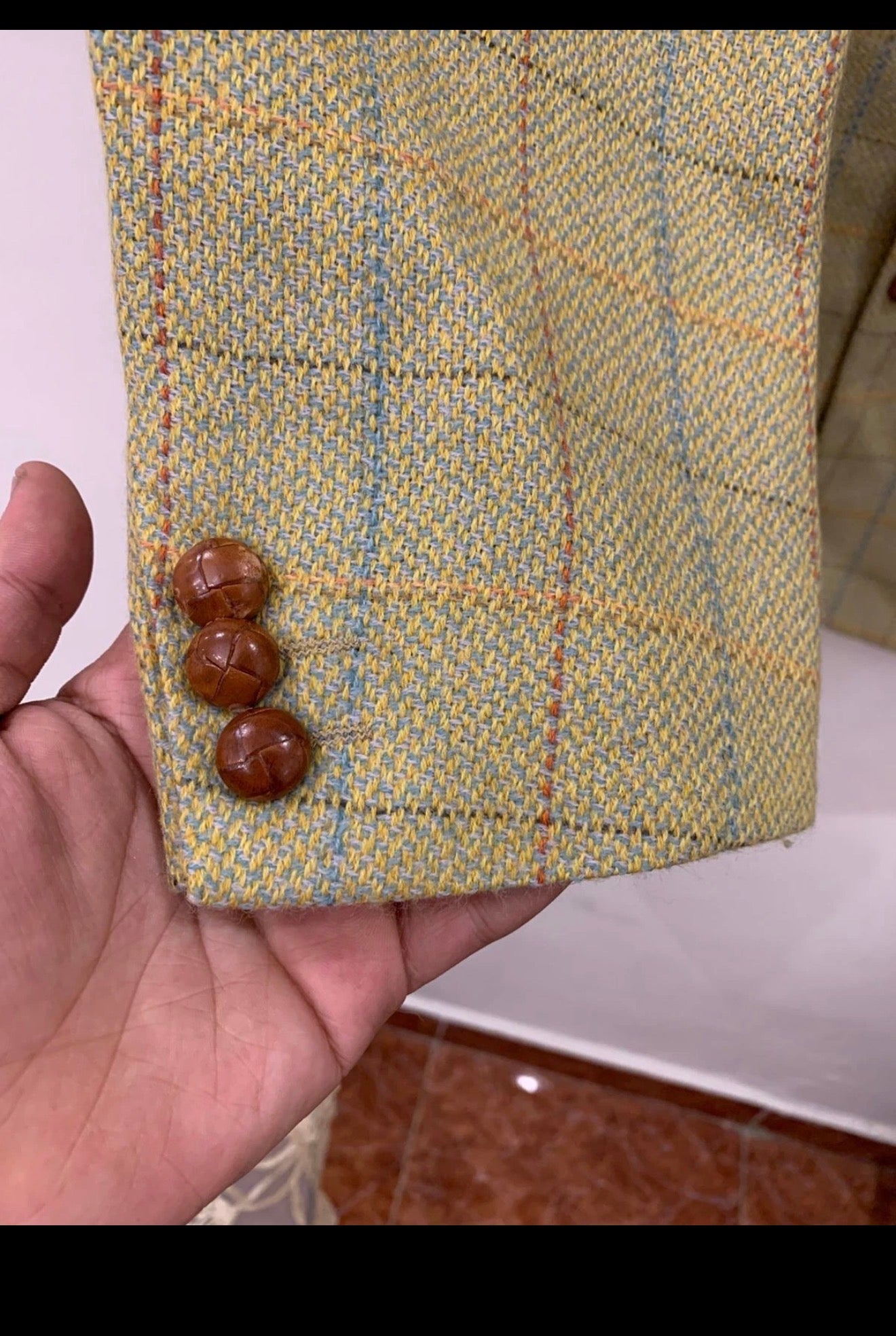 Vintage pure wool tweed Windowpane classic green hunting jacket blazer 42R