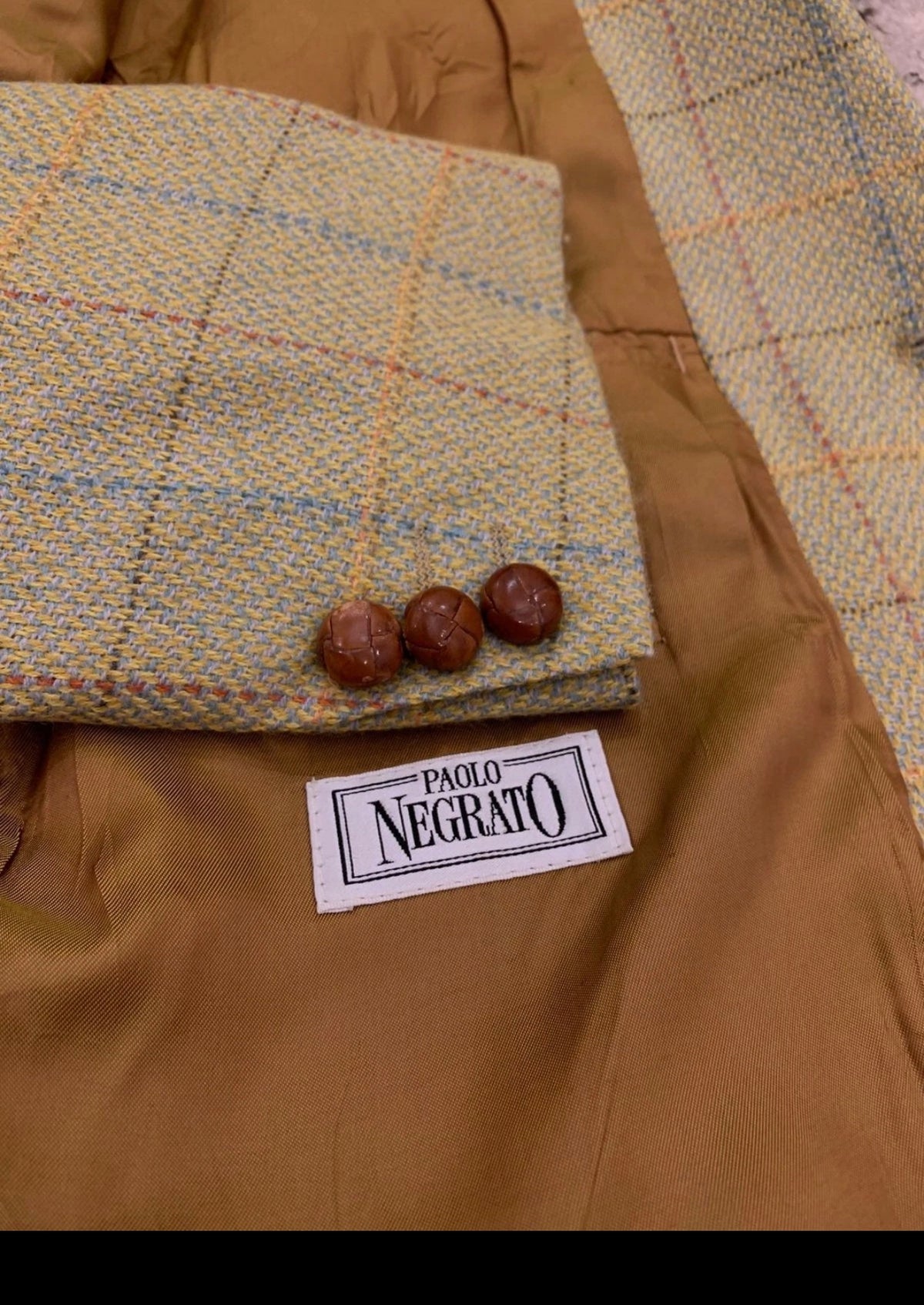 Vintage pure wool tweed Windowpane classic green hunting jacket blazer 42R