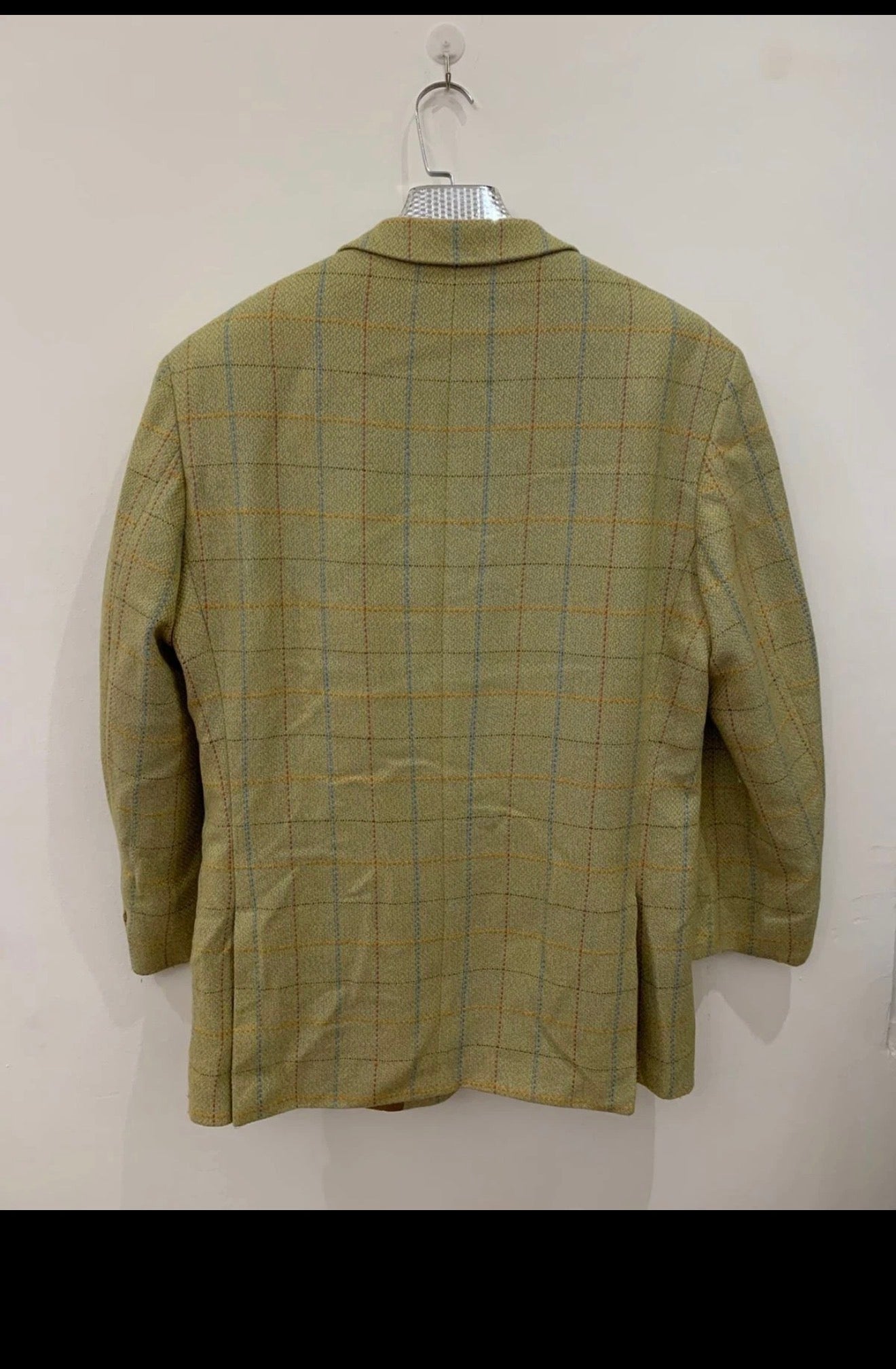 Vintage pure wool tweed Windowpane classic green hunting jacket blazer 42R