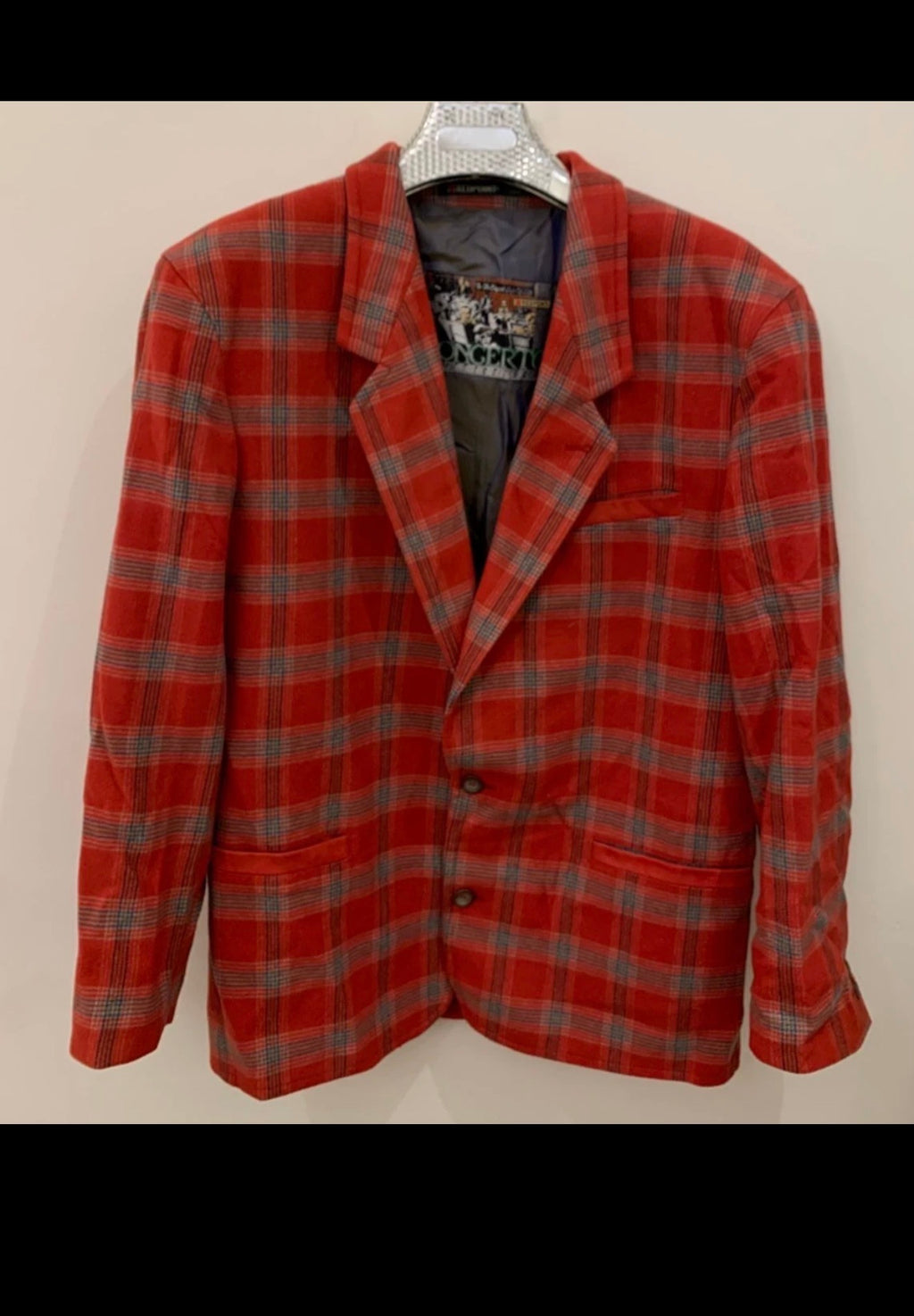 Vintage wool Cashmere blend classic Windowpane red sport coat blazer 44R