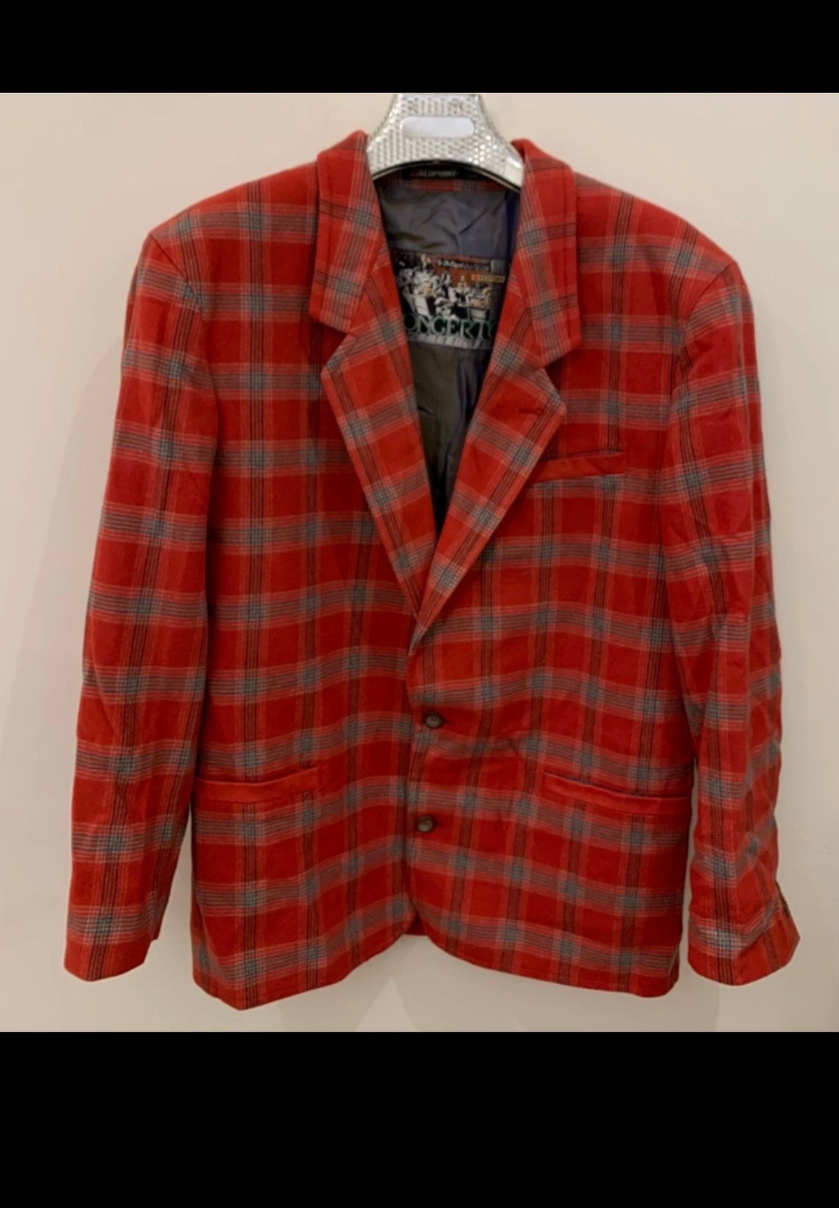 Vintage wool Cashmere blend classic Windowpane red sport coat blazer 44R