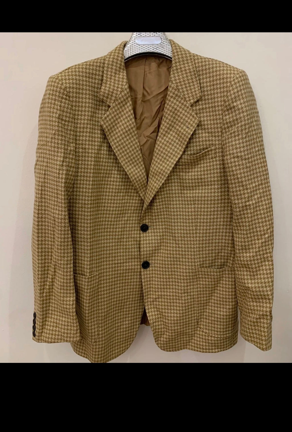 Vintage pure Lambswool houndstooth brown classic hunting jacket blazer 40L 40R