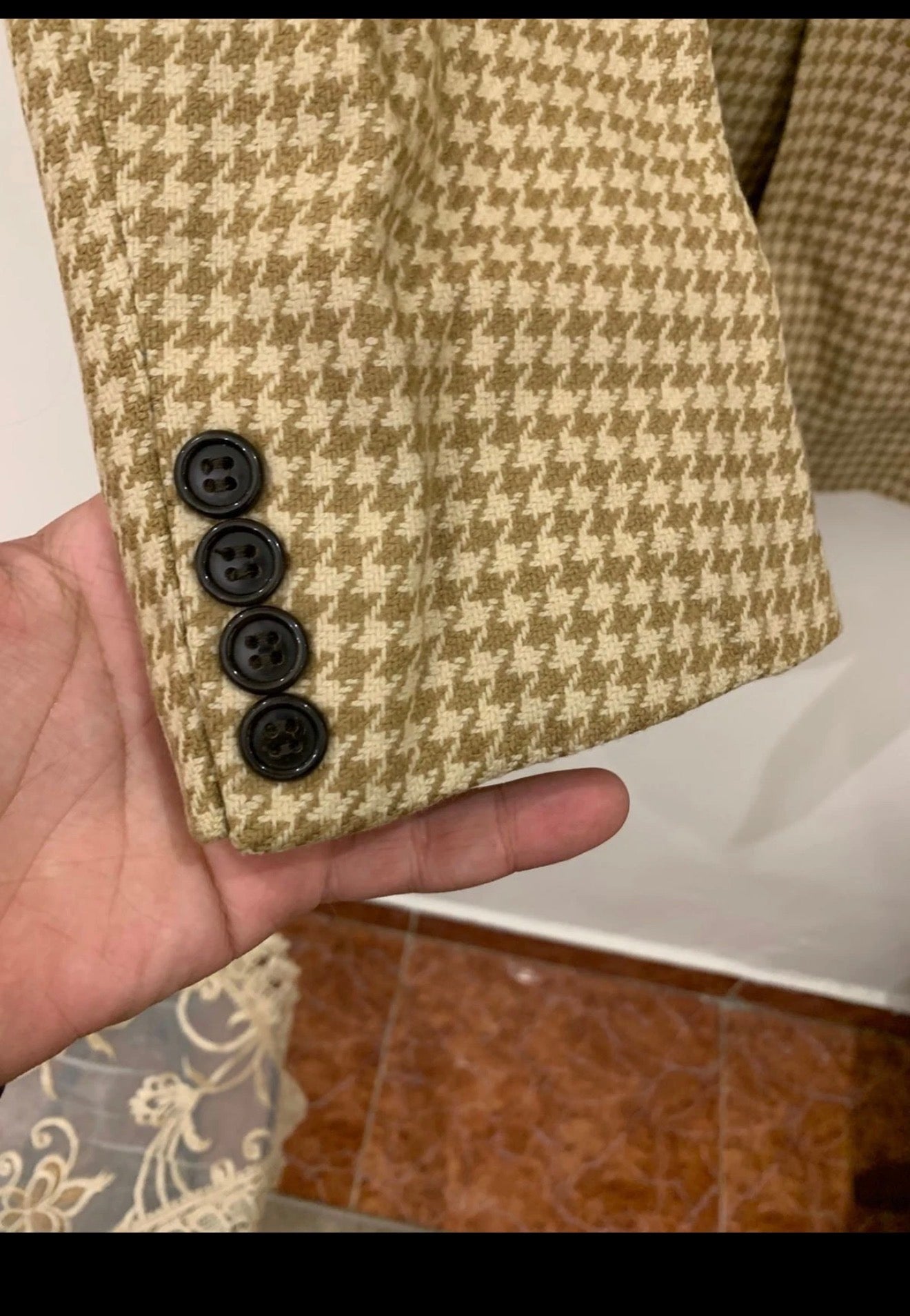 Vintage pure Lambswool houndstooth brown classic hunting jacket blazer 40L 40R