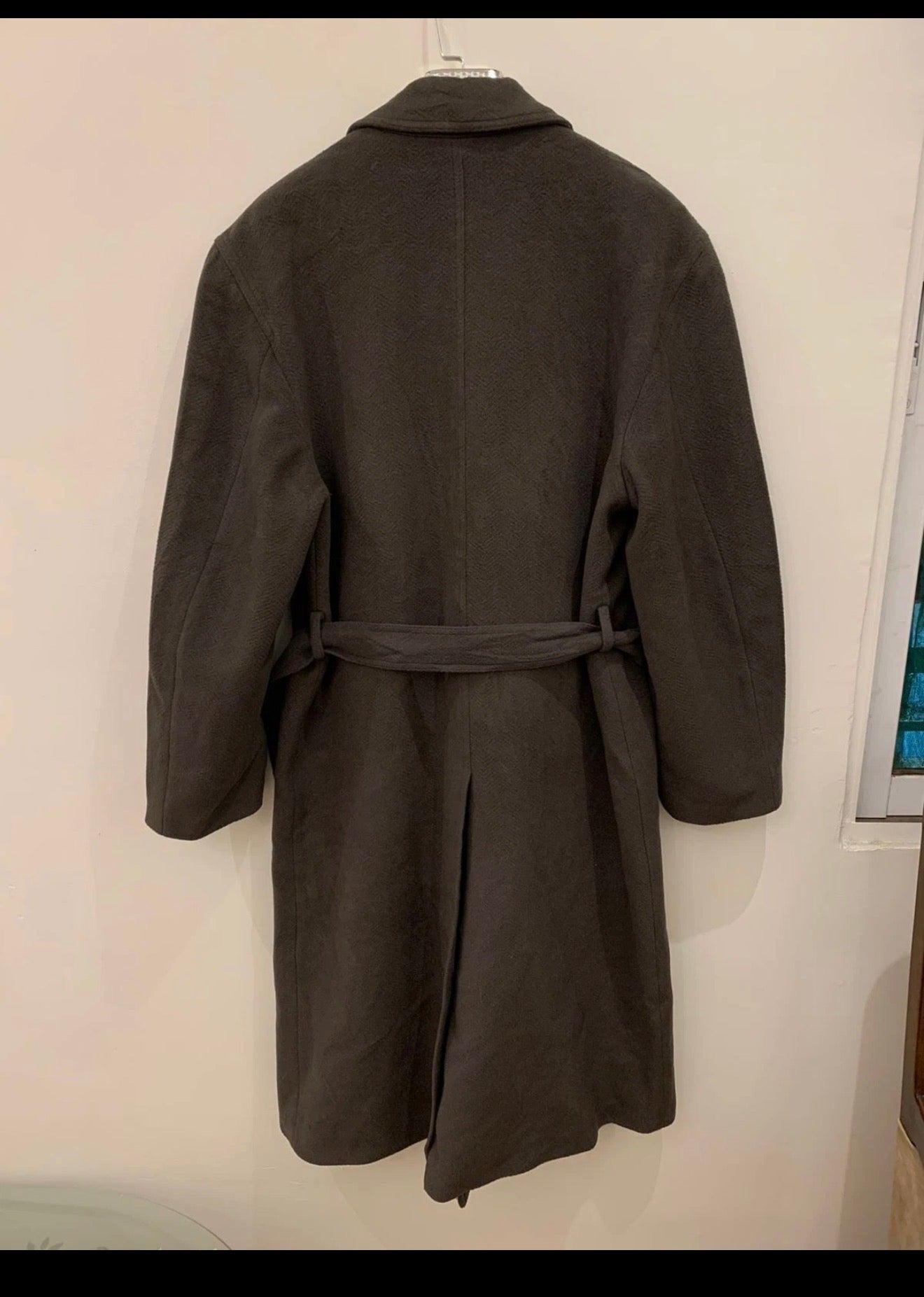 Vintage pure wool brown belted double breasted classic over coat 46R XL