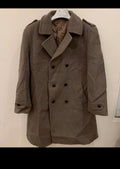 Vintage pure wool classic brown double breasted belted pea over coat 44R
