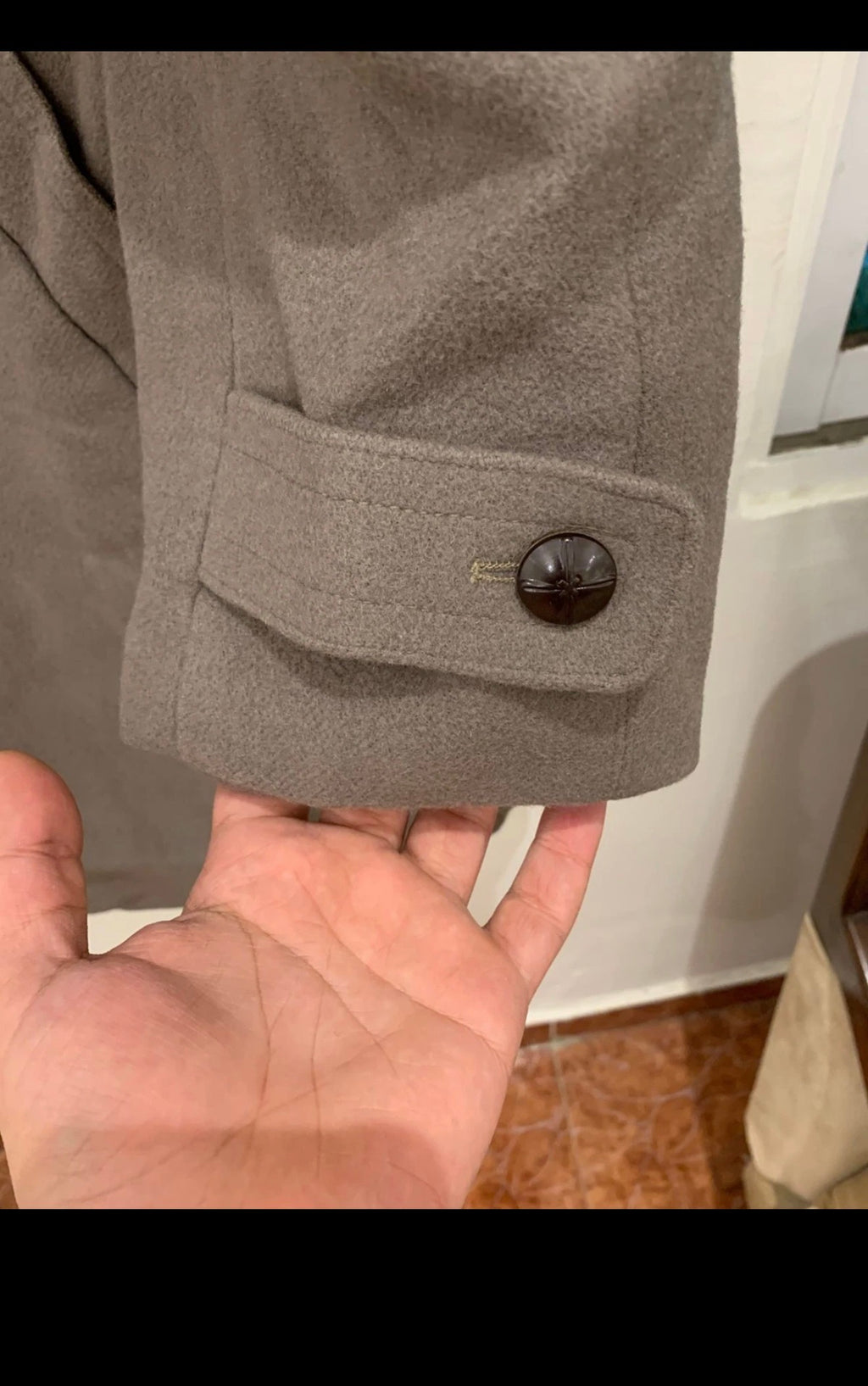 Vintage pure wool classic brown double breasted belted pea over coat 44R