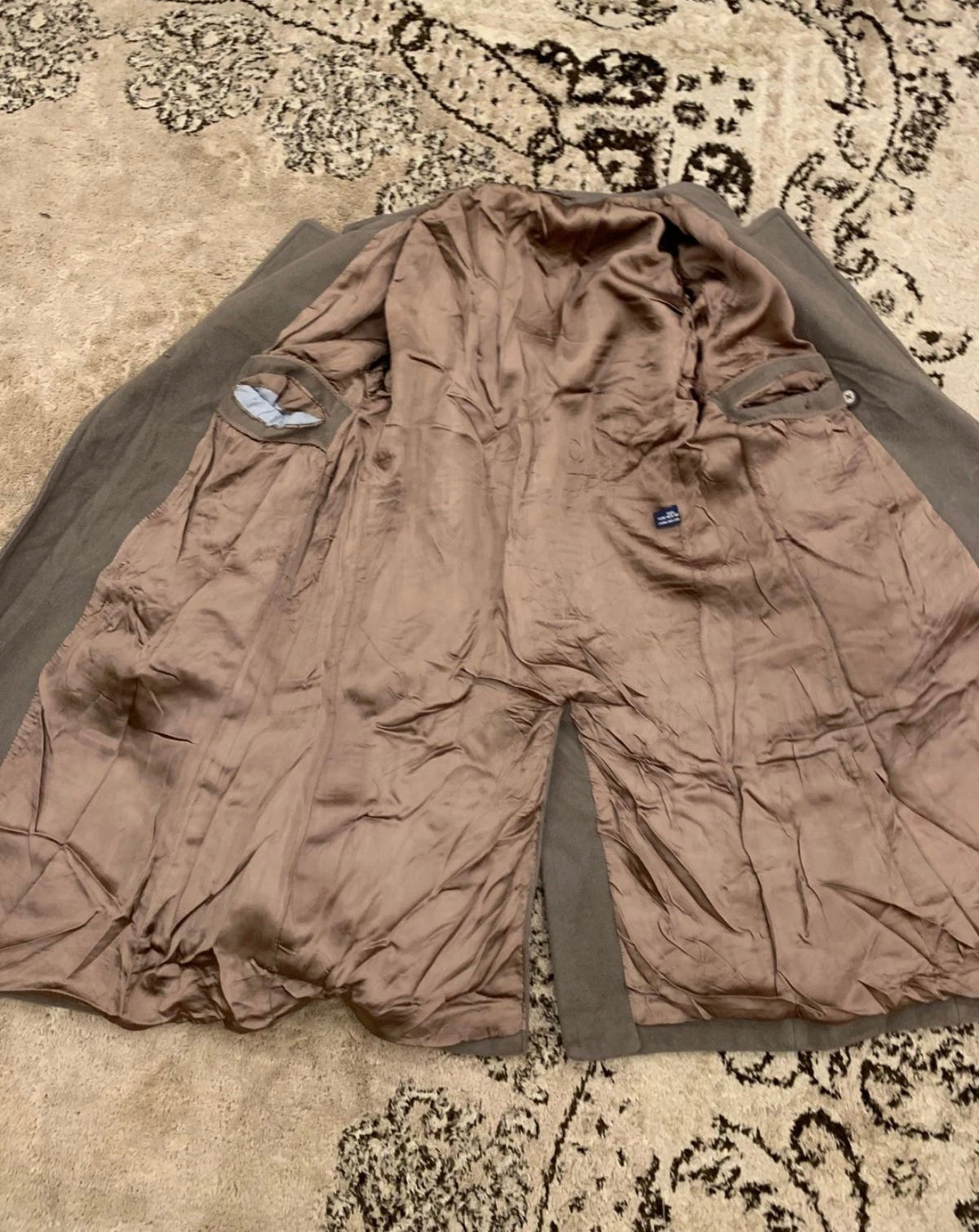 Vintage pure wool classic brown double breasted belted pea over coat 44R