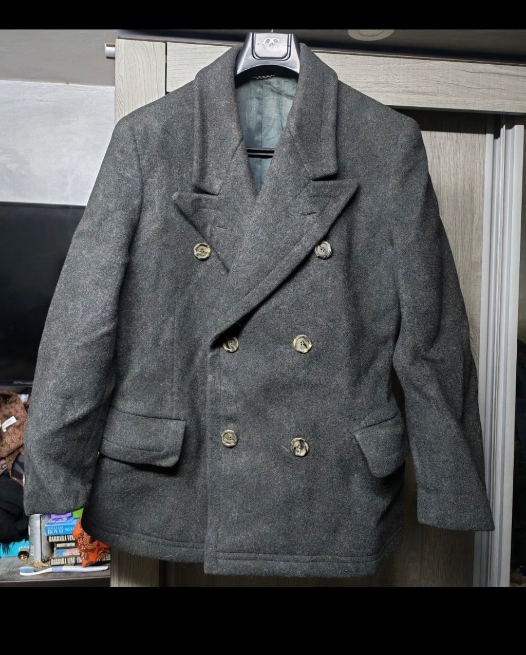 1950s vintage heavyweight pure wool db gangster Charcoal coat jacket 42R 42L