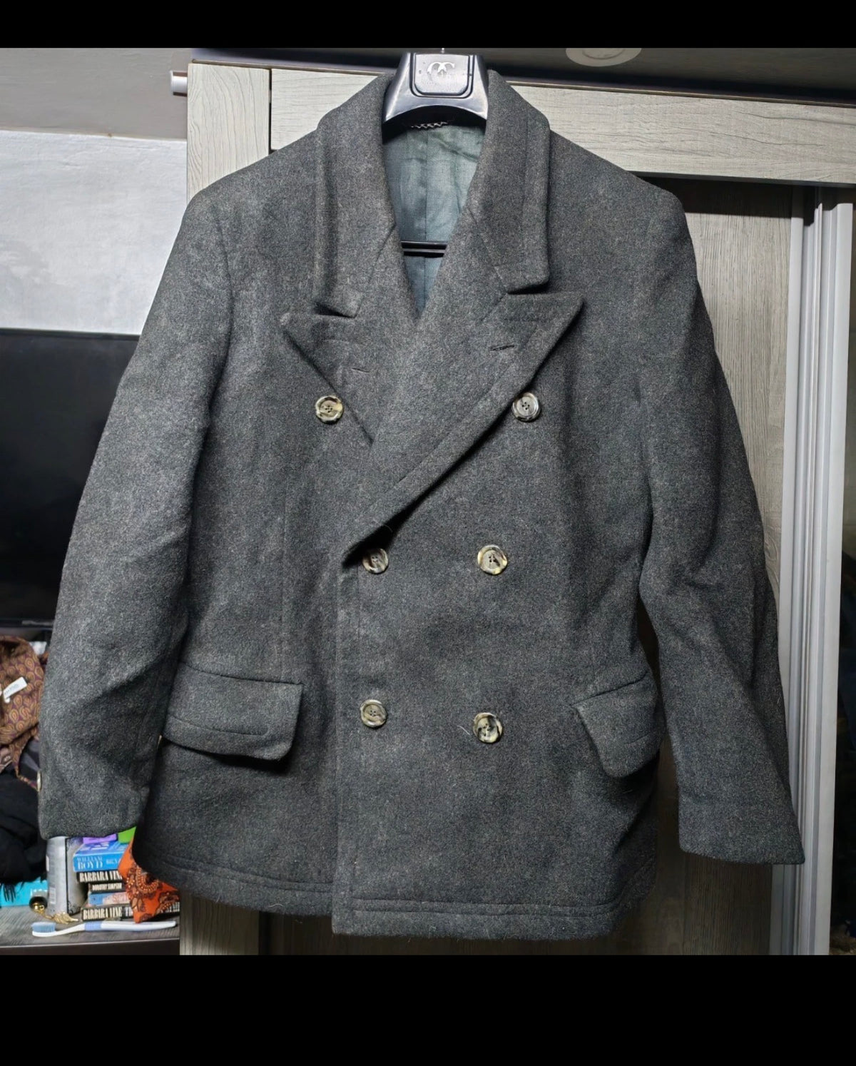 1950s vintage heavyweight pure wool db gangster Charcoal coat jacket 42R 42L