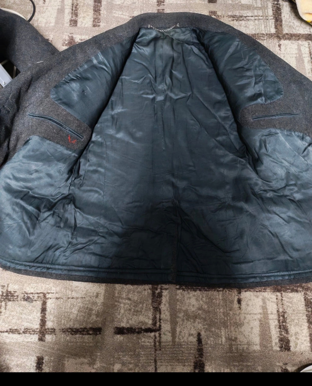 1950s vintage heavyweight pure wool db gangster Charcoal coat jacket 42R 42L