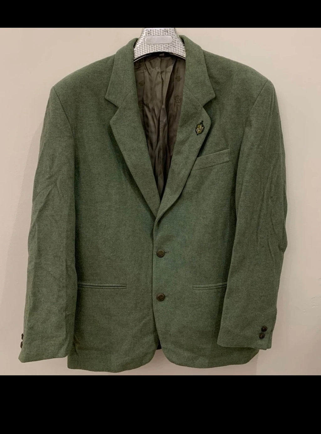 Vintage pure wool tweed camouflage classic green hunting jacket blazer 42R