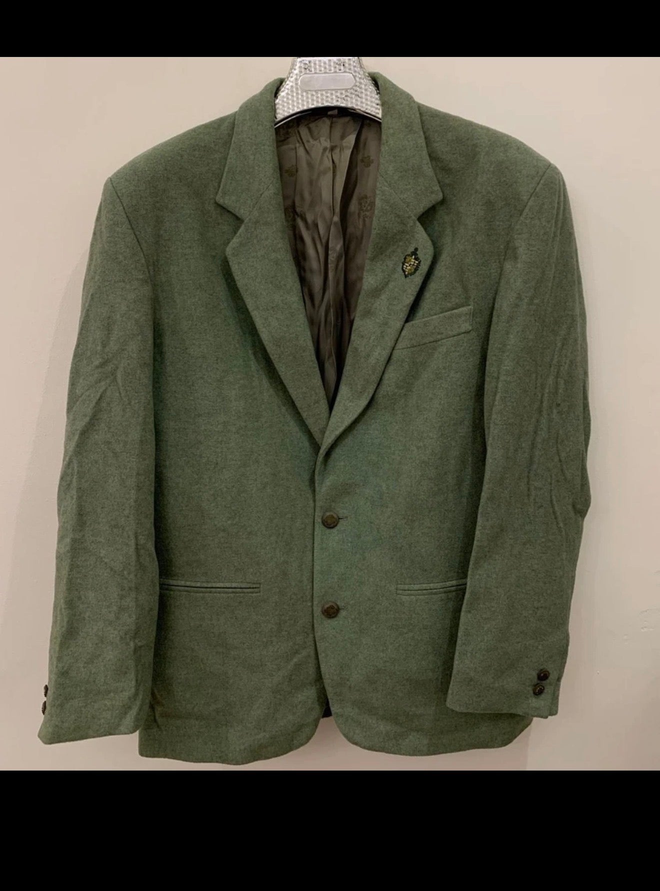 Vintage pure wool tweed camouflage classic green hunting jacket blazer 42R