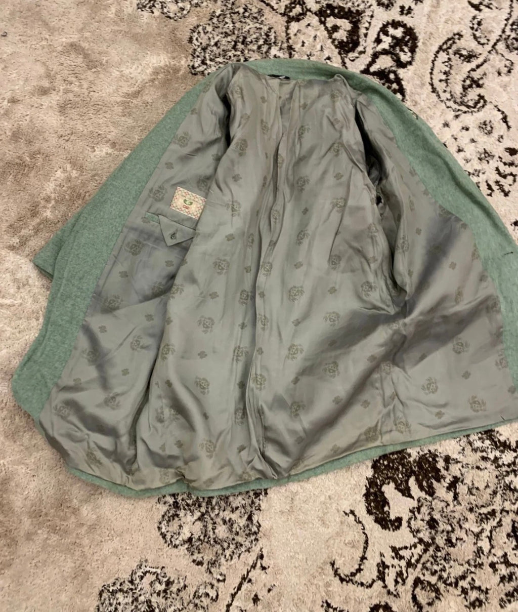 Vintage pure wool tweed camouflage classic green hunting jacket blazer 42R
