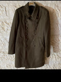 Classic military style wool blend double breasted green belted over coat 42R 42L